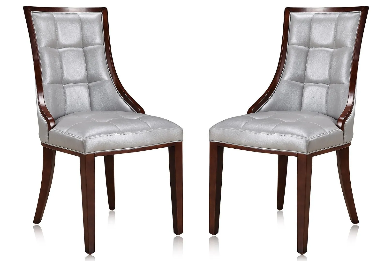 Silver Faux Leather Upholstered Side Chair with Wood Frame