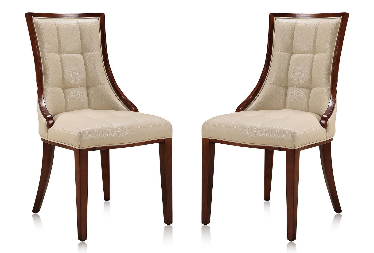Cream Faux Leather and Walnut Parsons Dining Chairs, Set of 2