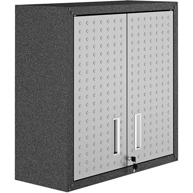 Black and Grey Lockable Wall-Mount Garage Cabinet with Adjustable Shelving