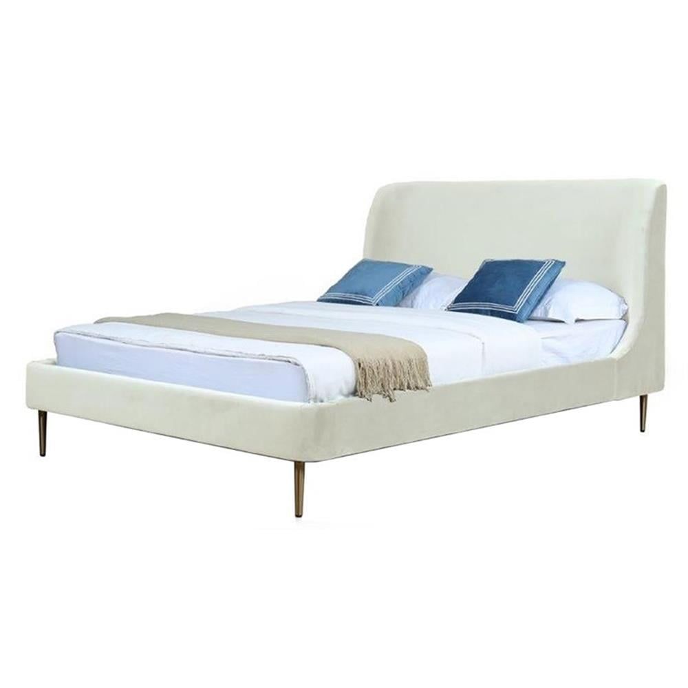 Heather Cream Velvet Upholstered Queen Bed with Wood Frame