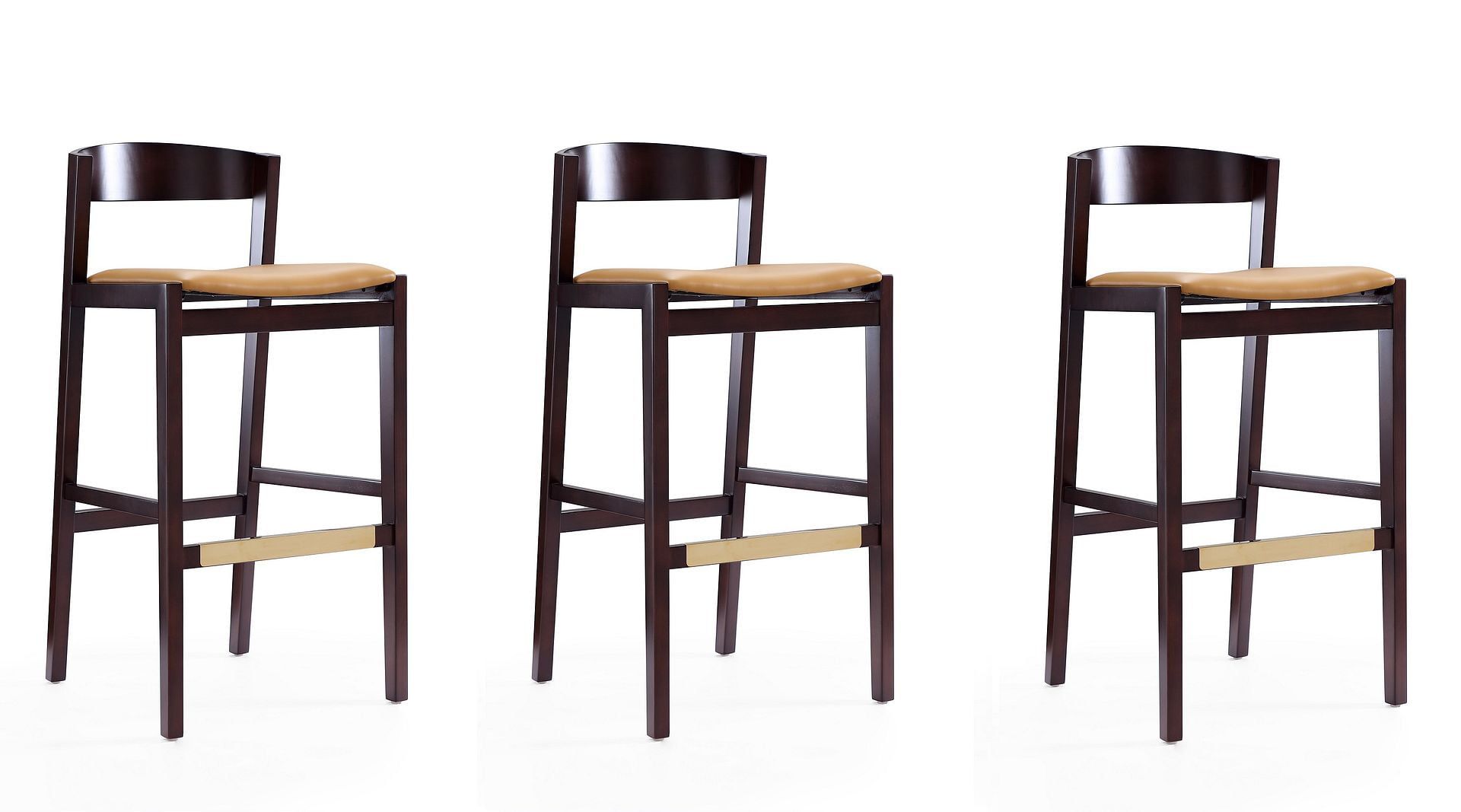 Klismos Camel Faux Leather and Beech Wood Barstool Set