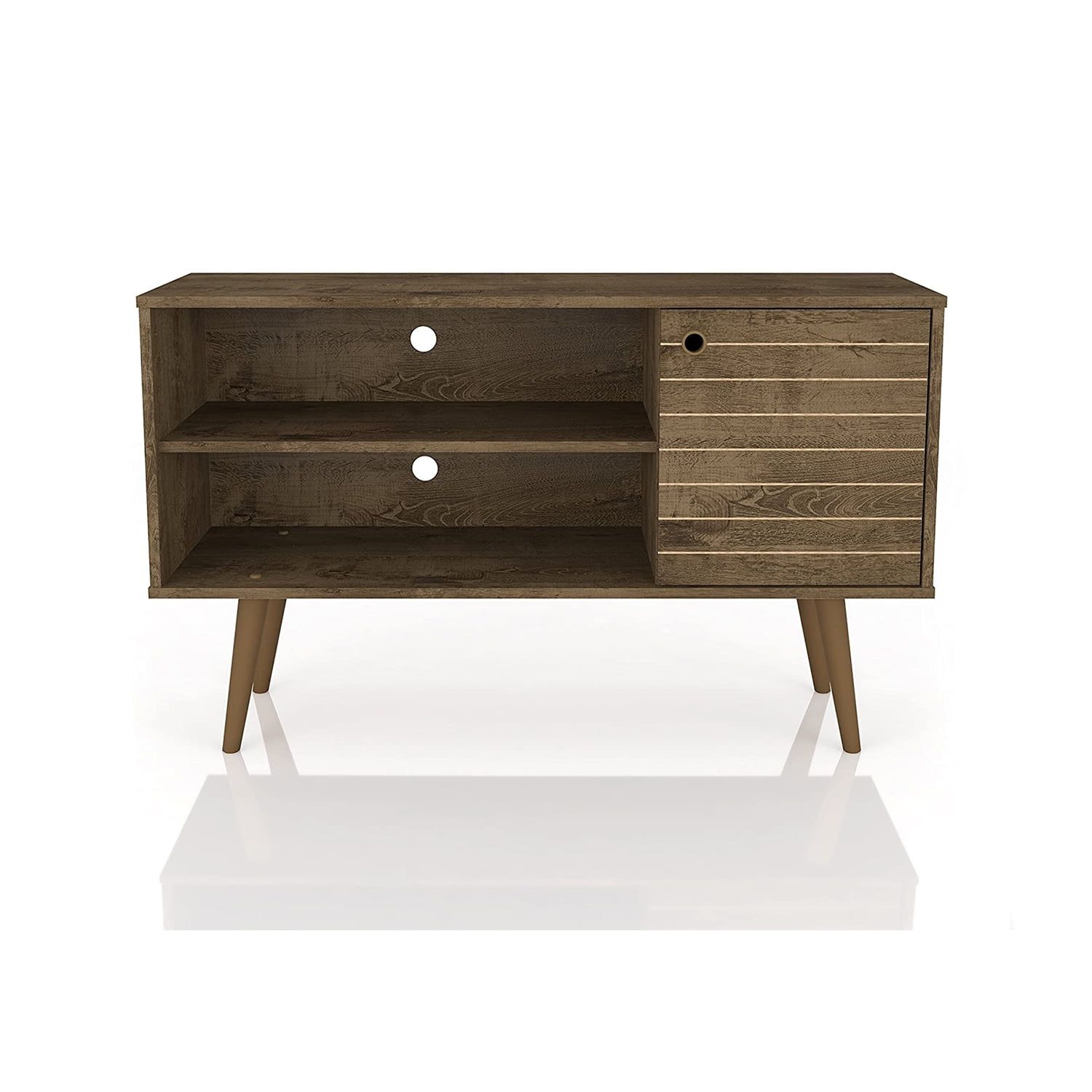 Rustic Brown Mid-Century Modern TV Stand with Concealed Storage