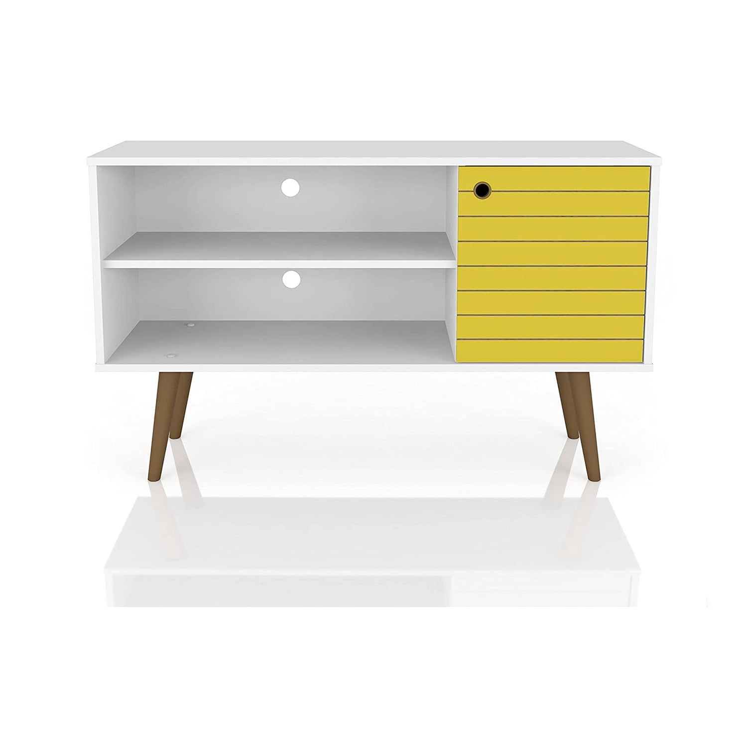 Liberty 42" White and Yellow Mid-Century Modern TV Stand with Cabinet