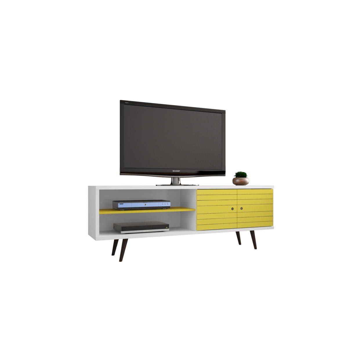 Liberty 63" Mid-Century Modern White and Yellow TV Stand with Cabinet