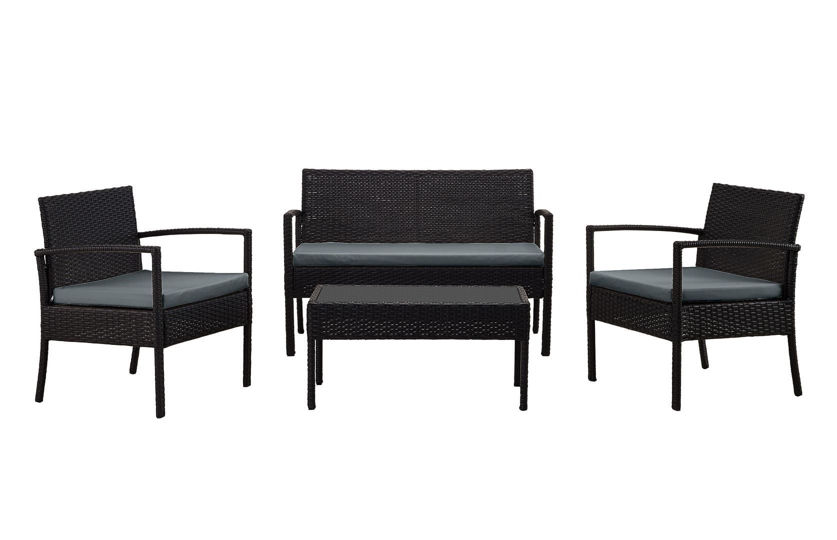 Gray 4-Piece Rattan Patio Conversation Set with Cushions