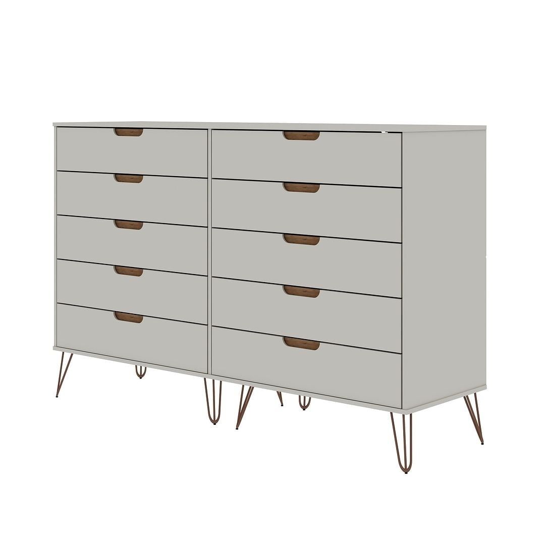 White Double Tall Dresser with Metal Legs and 10 Drawers