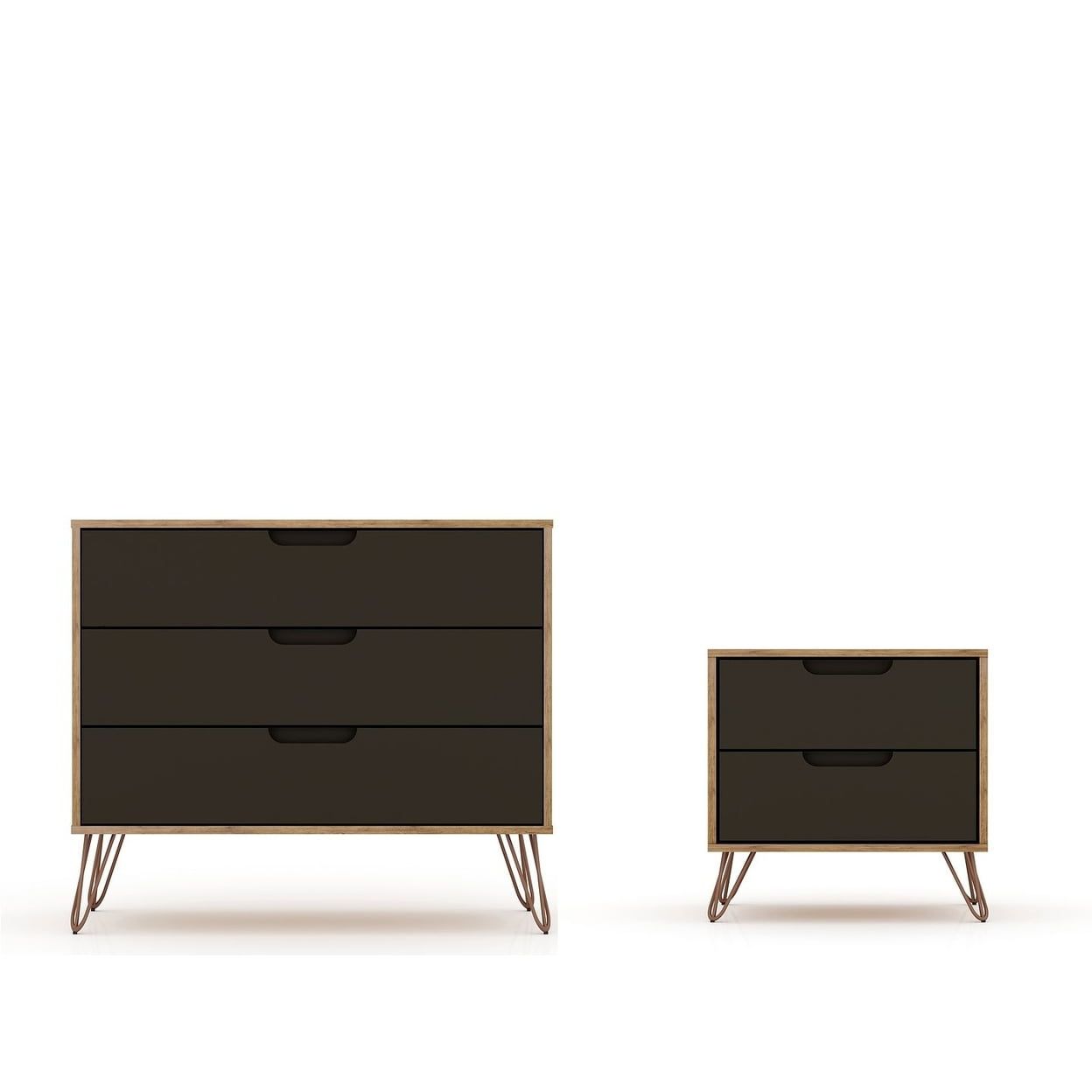 Nature and Textured Grey 3-Drawer Dresser and Nightstand Set