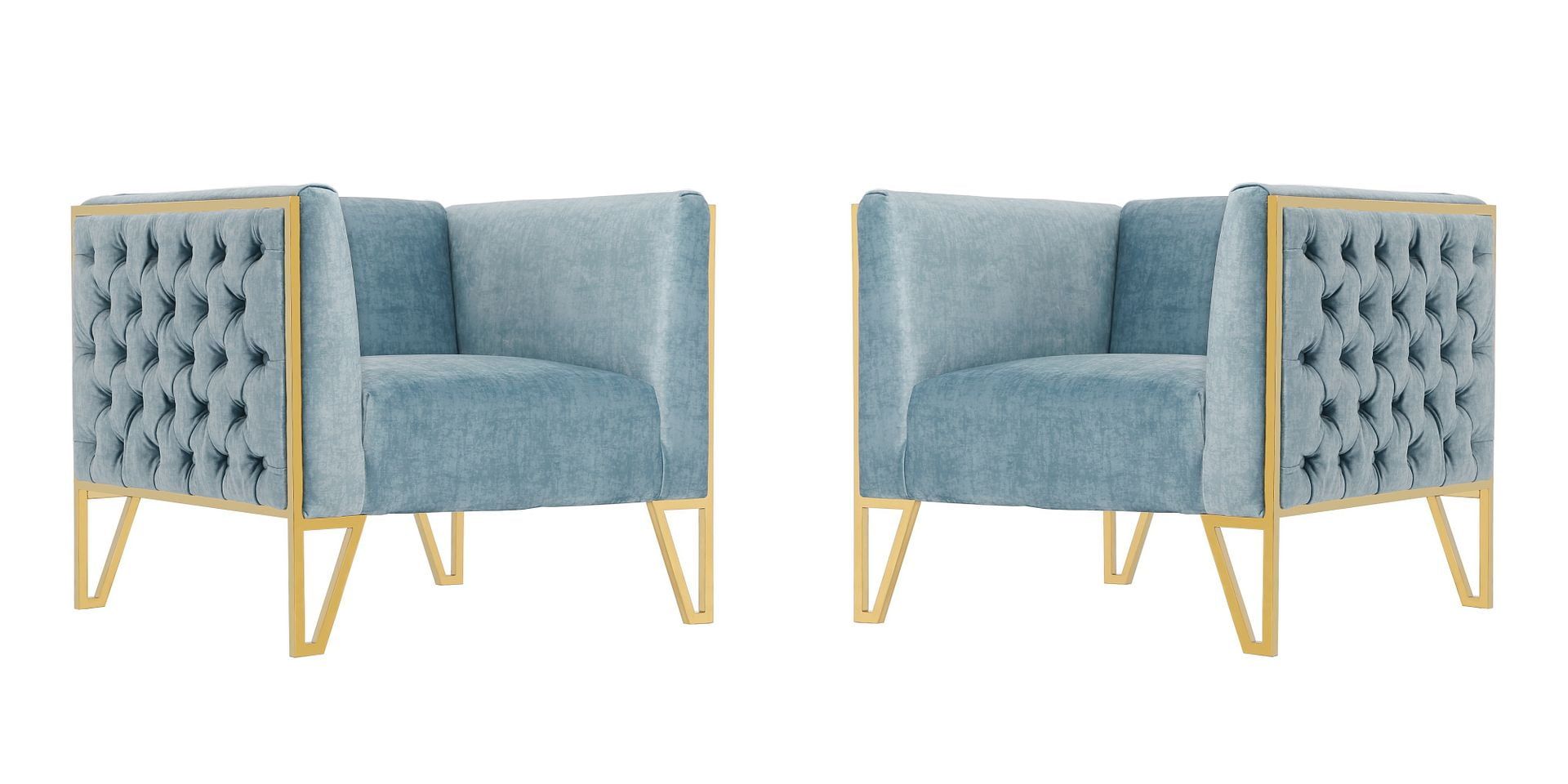 Ocean Blue Velvet Barrel Accent Chair with Geometric Metal Base