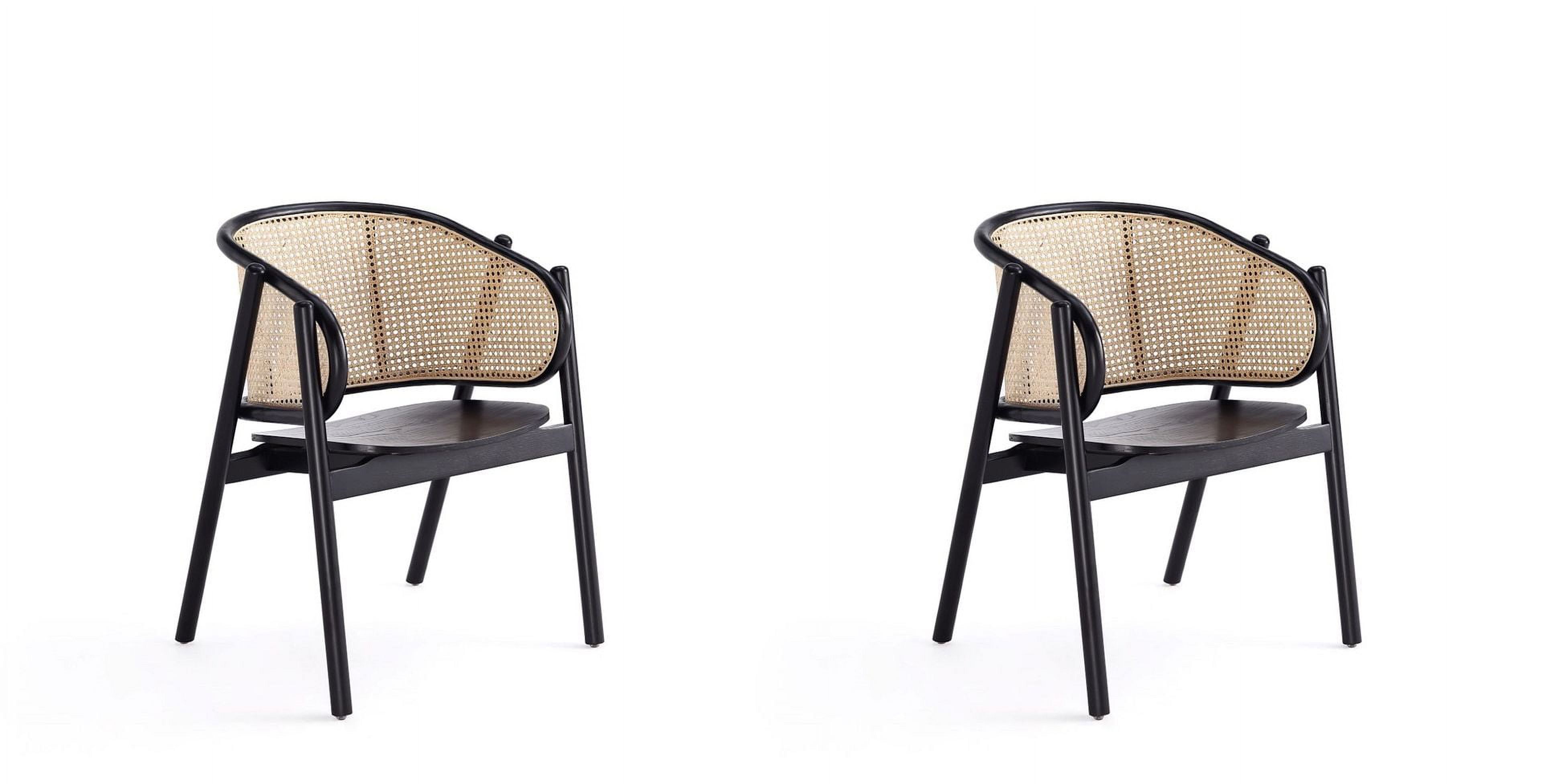 Elegant Ash Wood and Rattan Accent Chair in Black