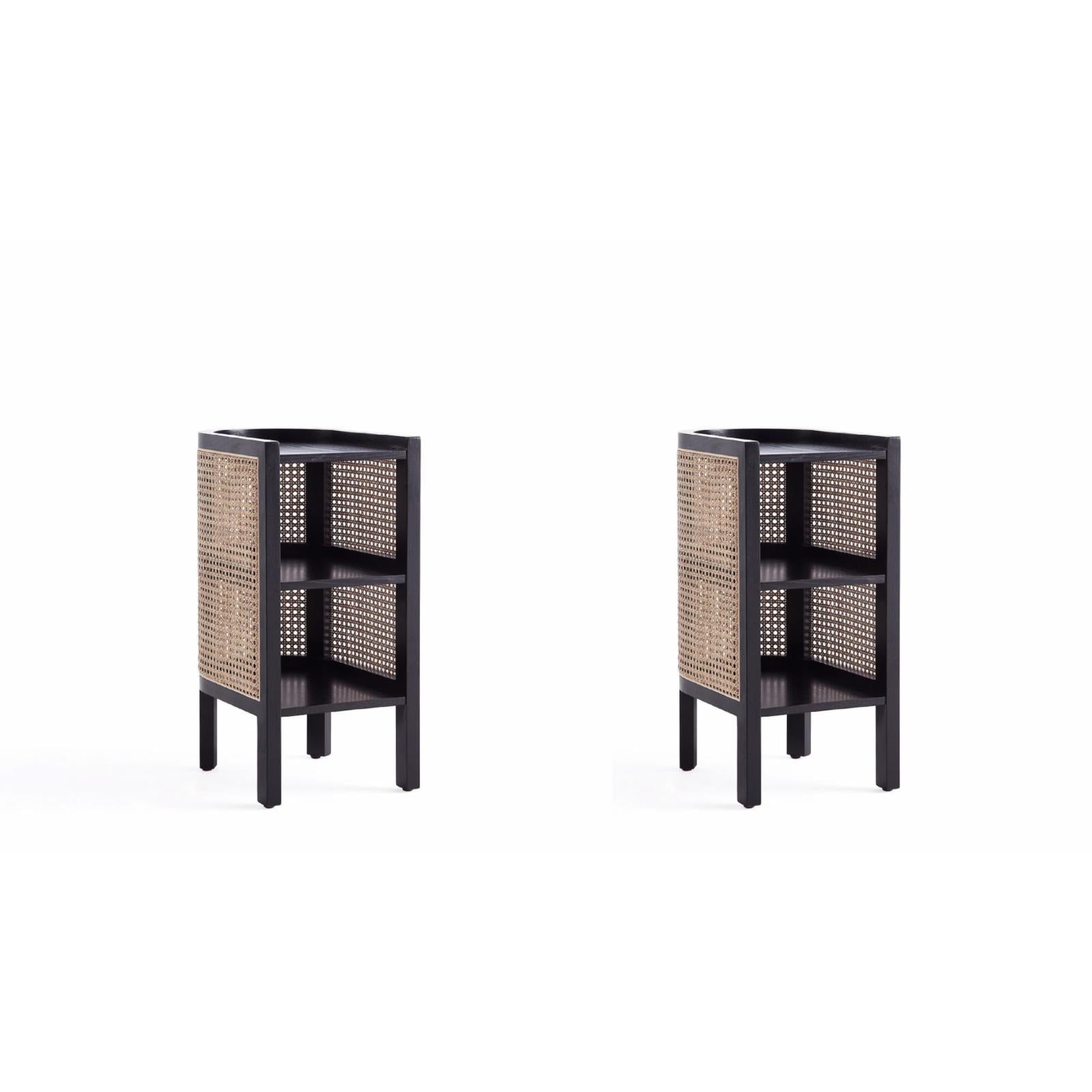 Tahitian Resort-Inspired Black & Natural Rattan End Table Set