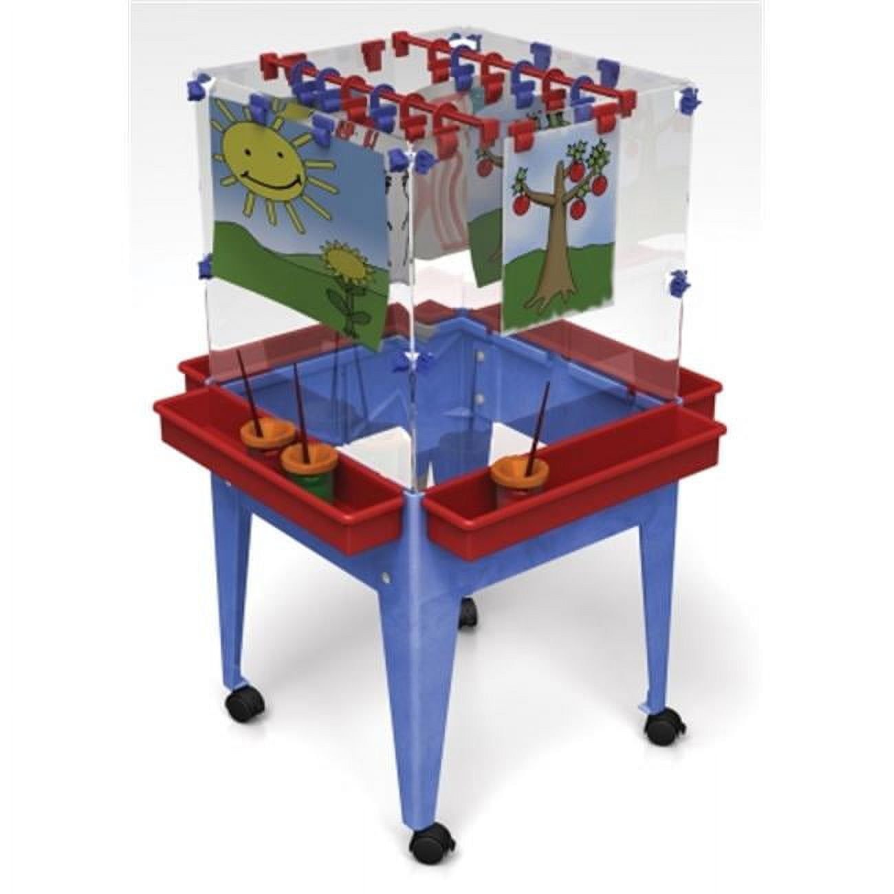 Blue and Red Plastic 4-Station Youth Easel with Storage