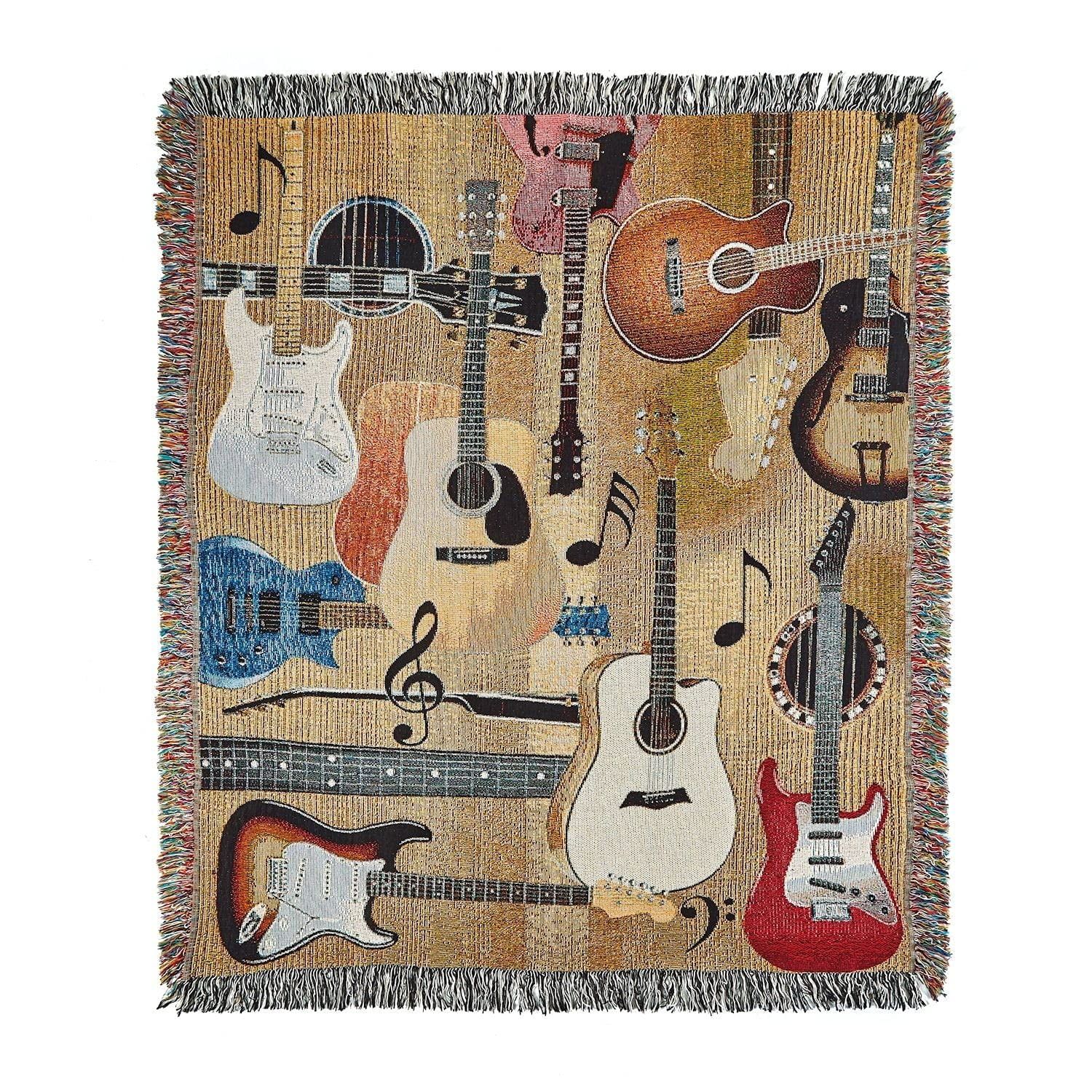 Guitar Collage Cotton Tapestry Throw Blanket, 50" x 60"