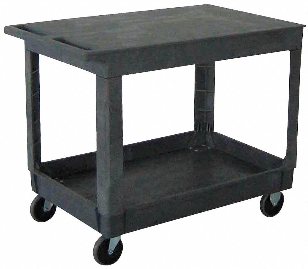 Gray Polypropylene 2-Shelf Utility Cart with Ergonomic Handle