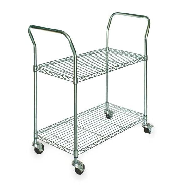 Silver Zinc Plated 2-Shelf Utility Cart with Rubber Wheels