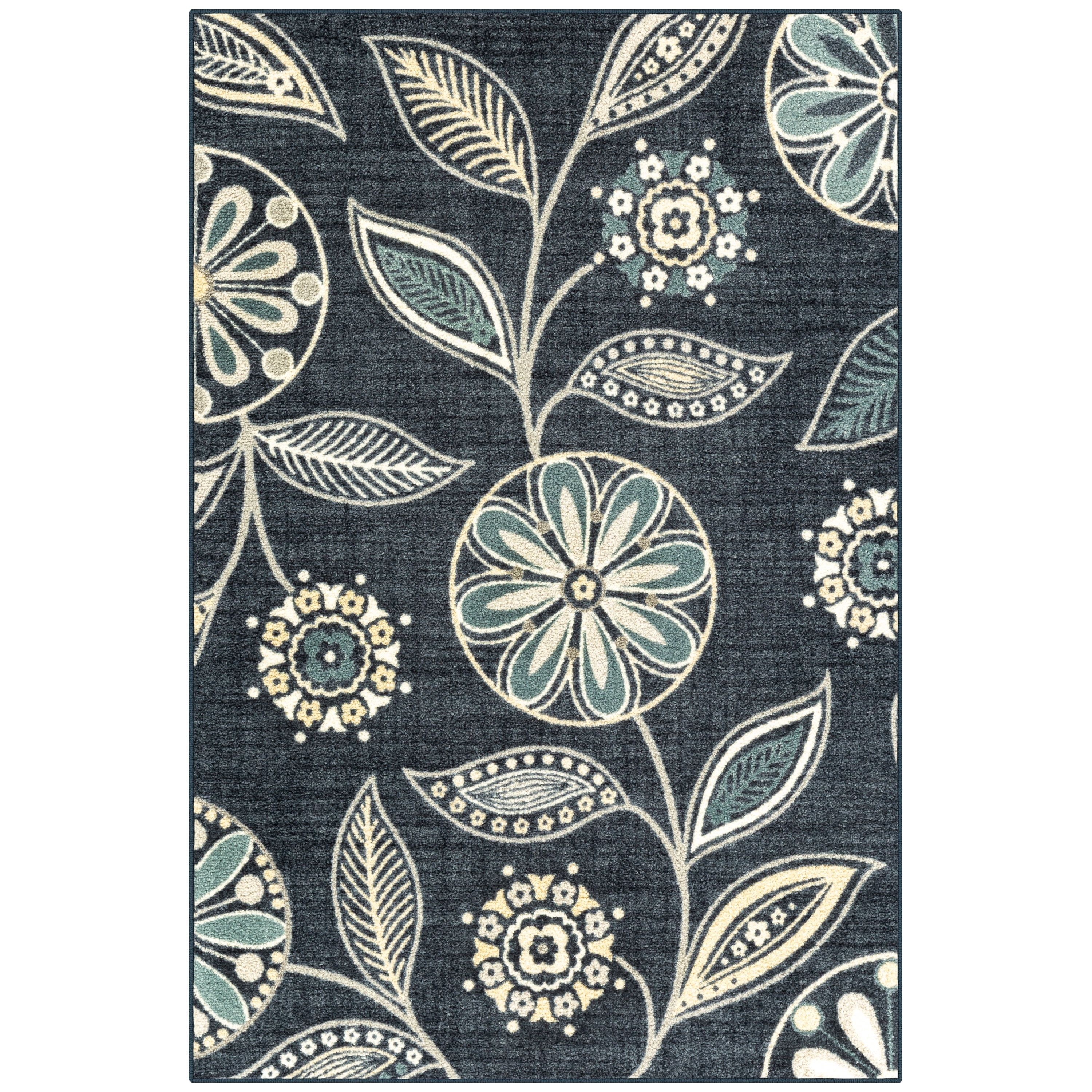 Blue Floral Tufted Synthetic 5' x 7' Area Rug