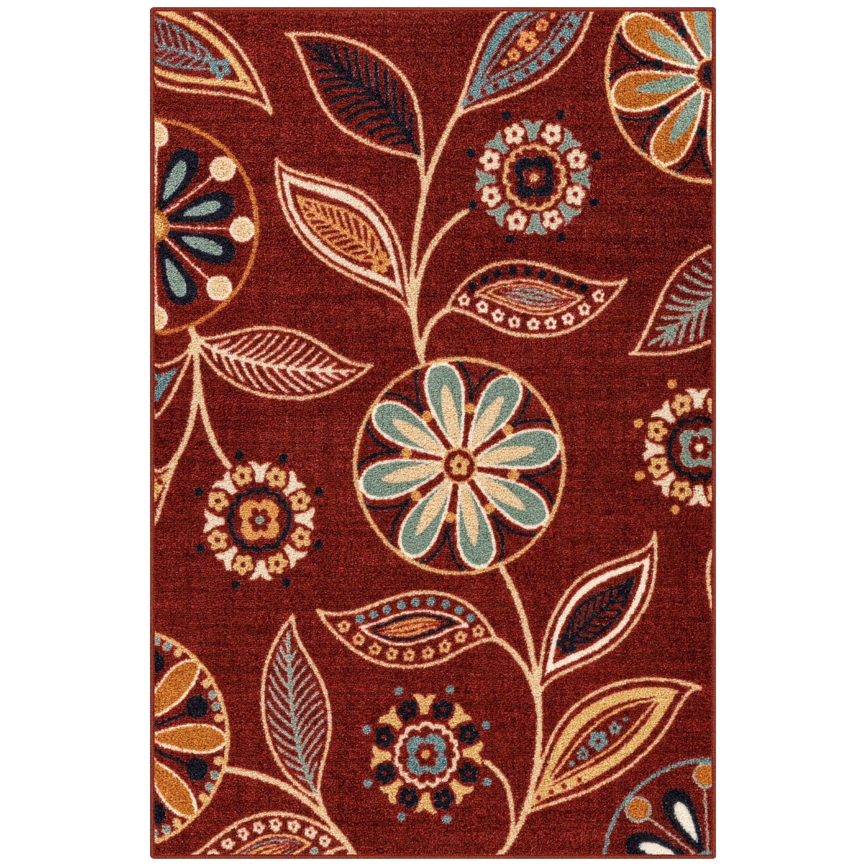 Merlot Floral Tufted Synthetic Washable 5' x 7' Area Rug