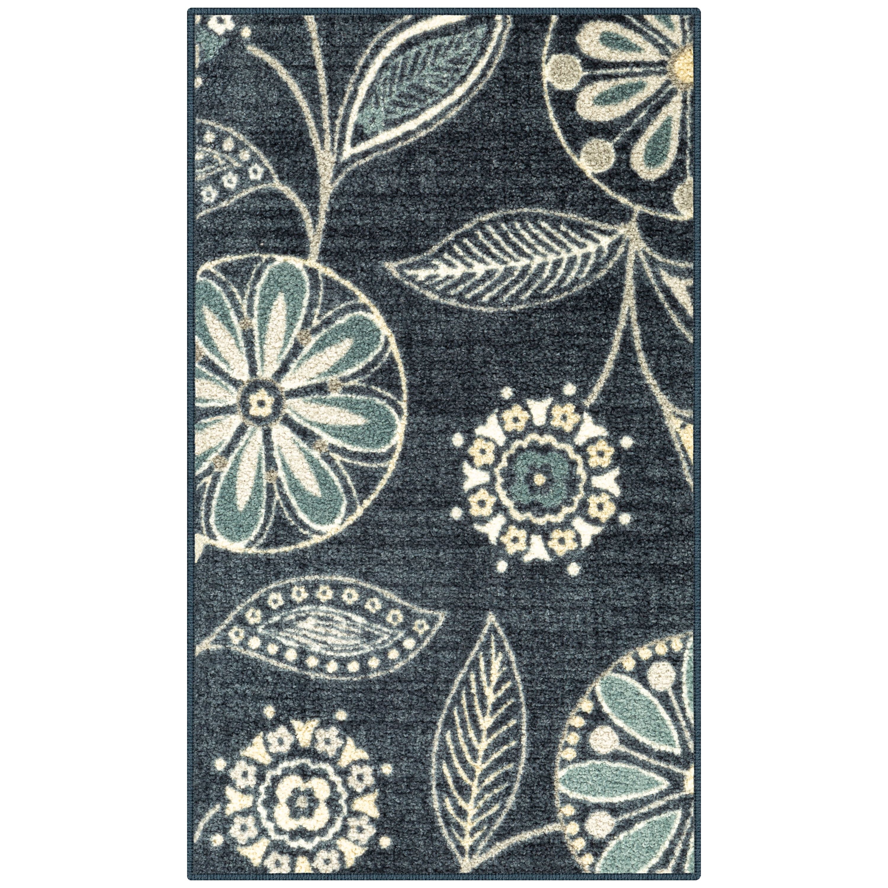 Blue Floral Tufted Washable Non-Slip 5' x 7' Kids Rug