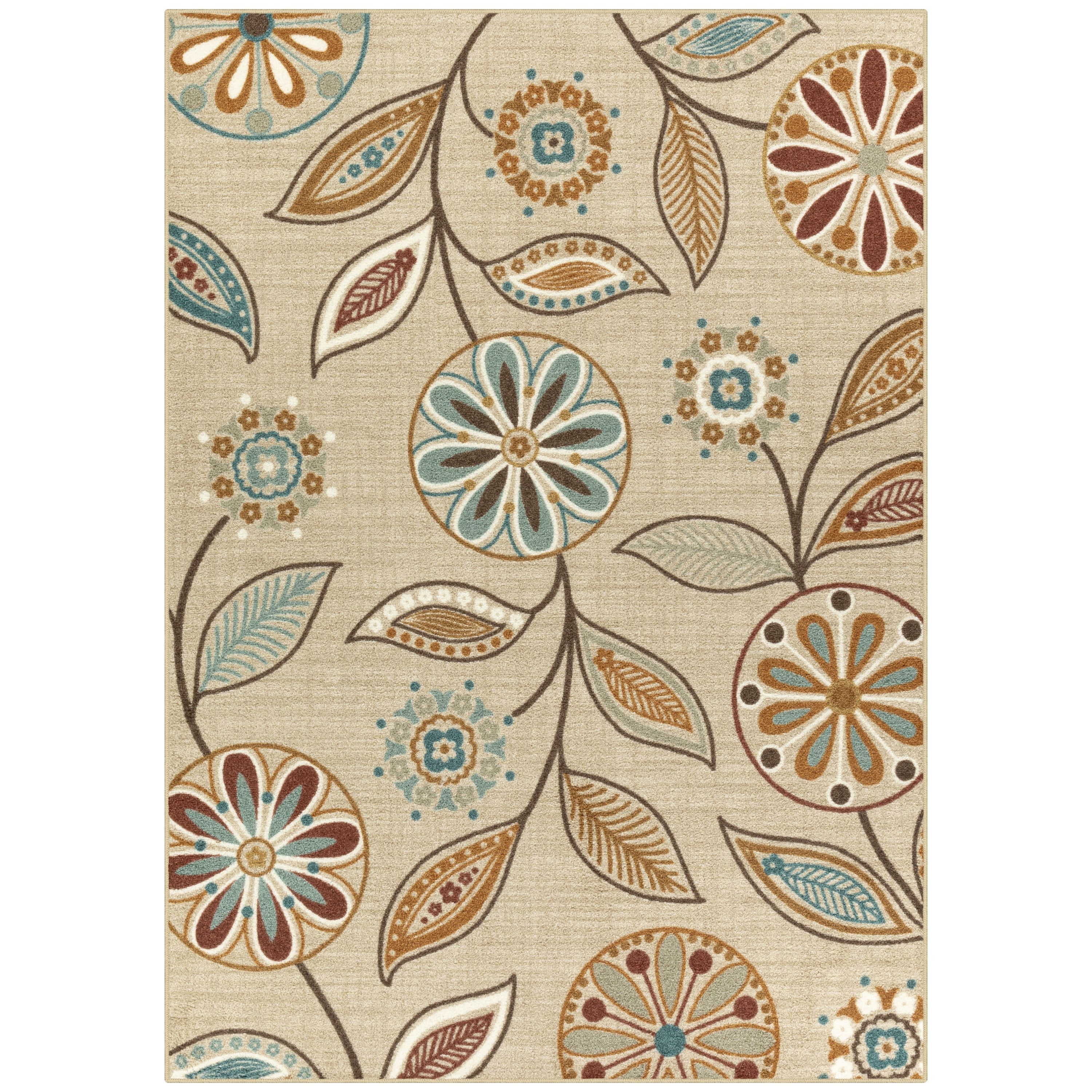 Elysian Beige & Green Floral Tufted 5' x 7' Synthetic Area Rug