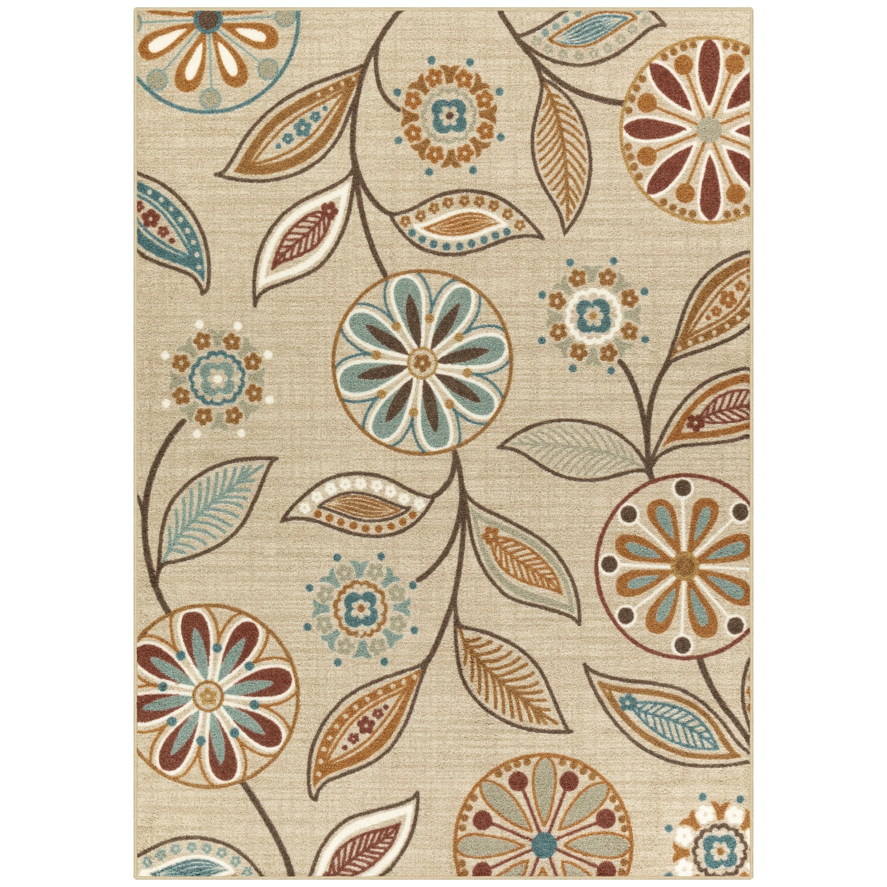 Beige Floral Tufted Rectangular 8' x 10' Synthetic Area Rug