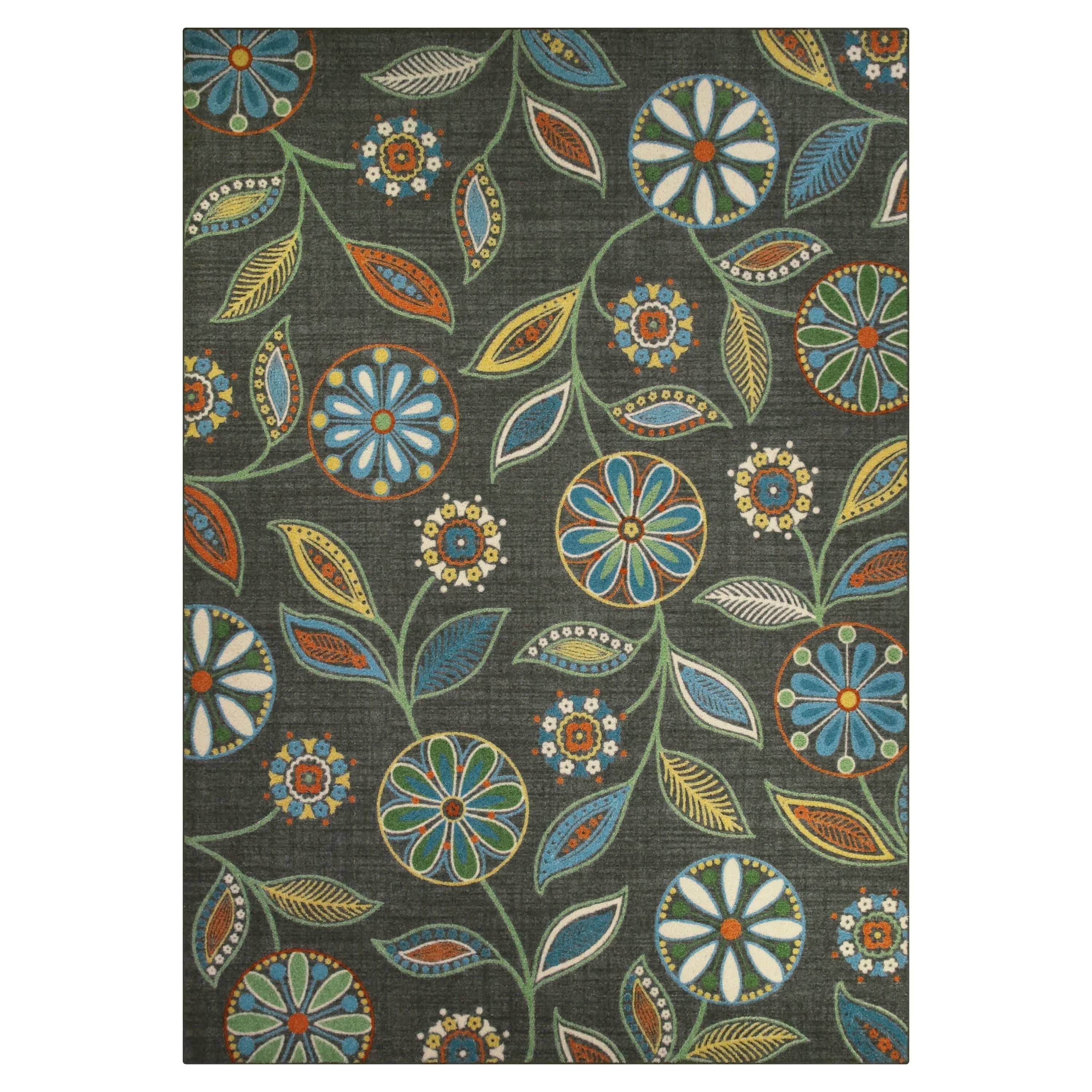 Gray Floral Tufted Synthetic Area Rug, 7' x 10'