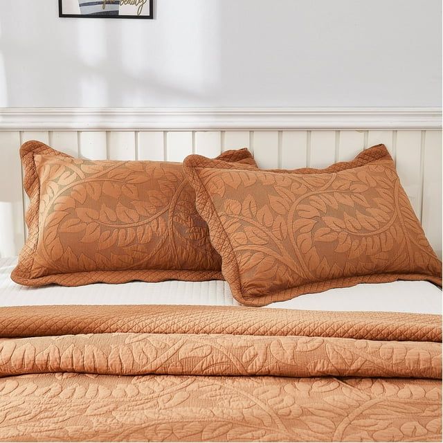 King Size Royal Orange Cotton Embroidered Pillow Shams