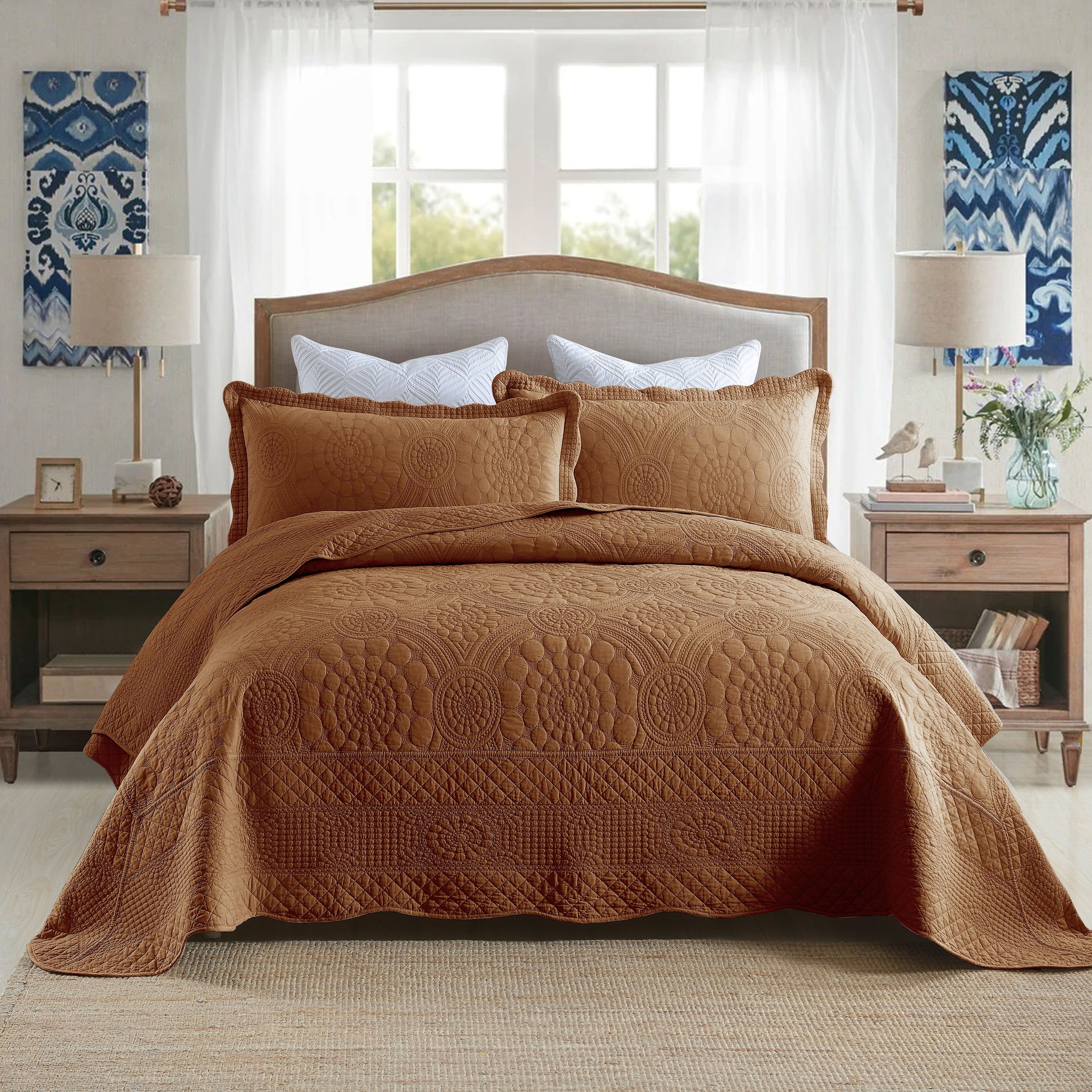 Dusty Orange Cotton King Size Bedspread Quilt Set