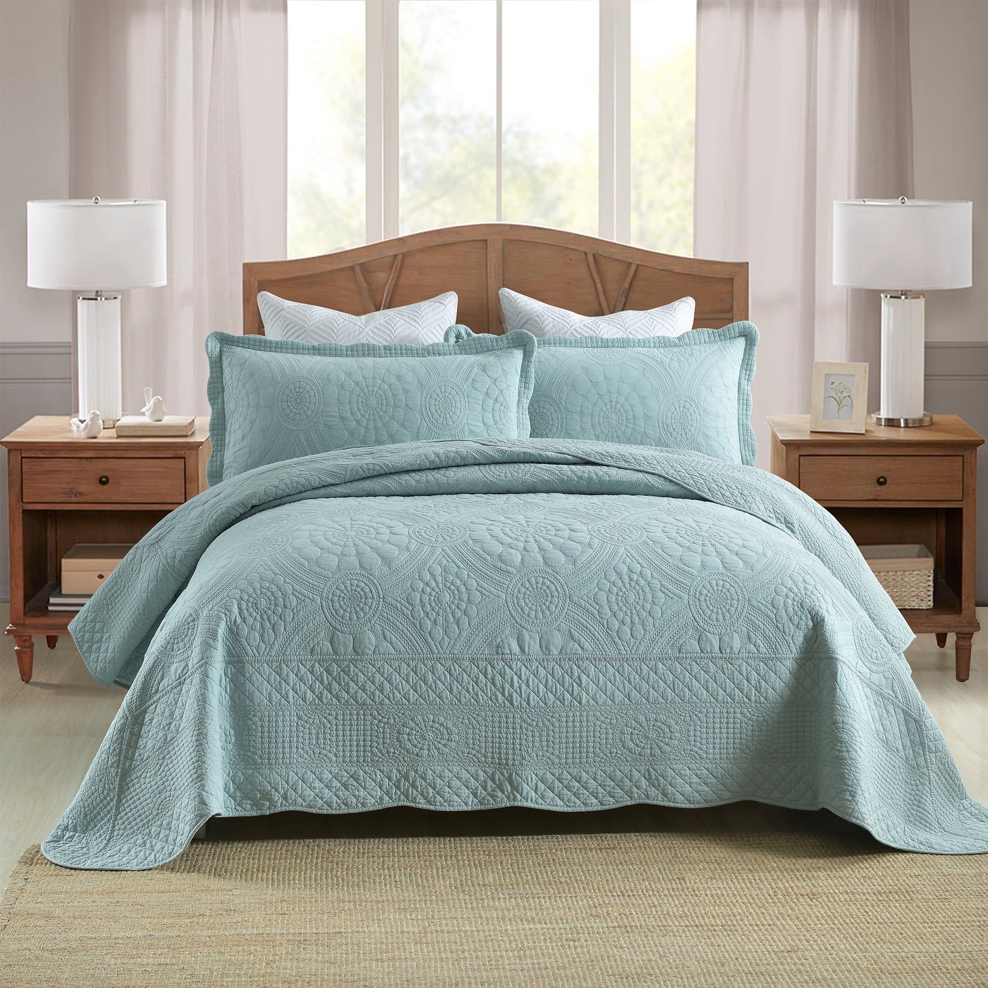 Angel Blue Cotton Oversized Queen Bedspread Set