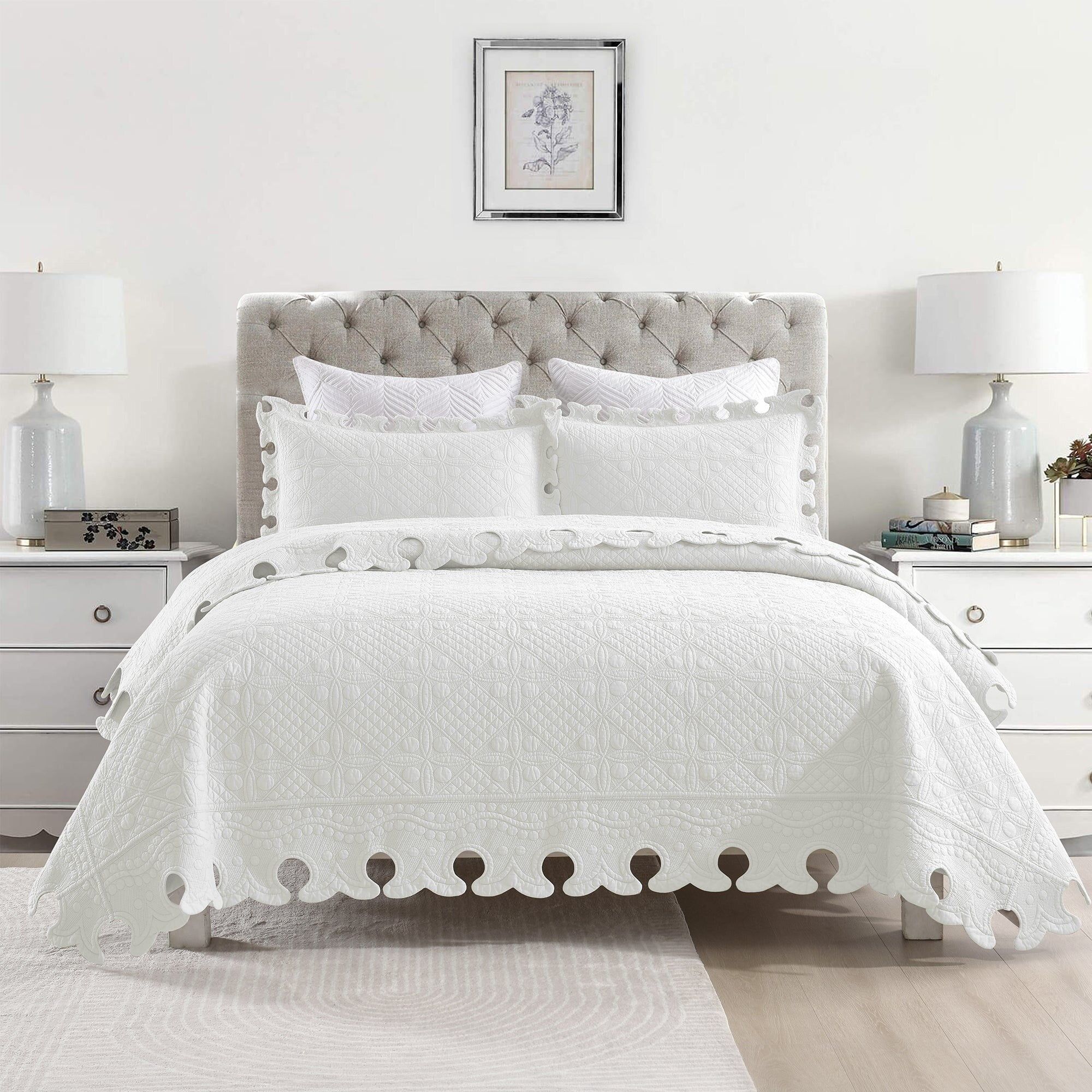 King White Cotton Reversible Bedspread Set