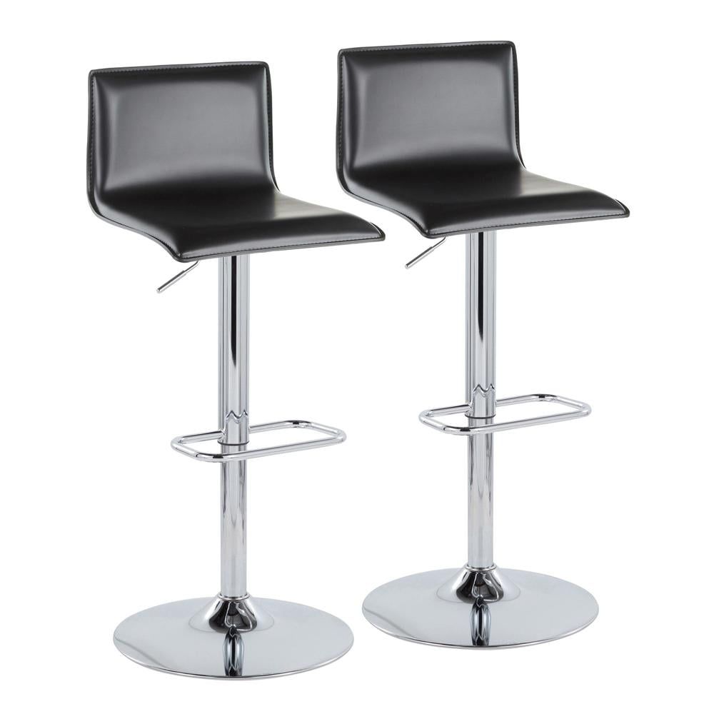 Mara Black Faux Leather Adjustable Swivel Bar Stools, Set of 2