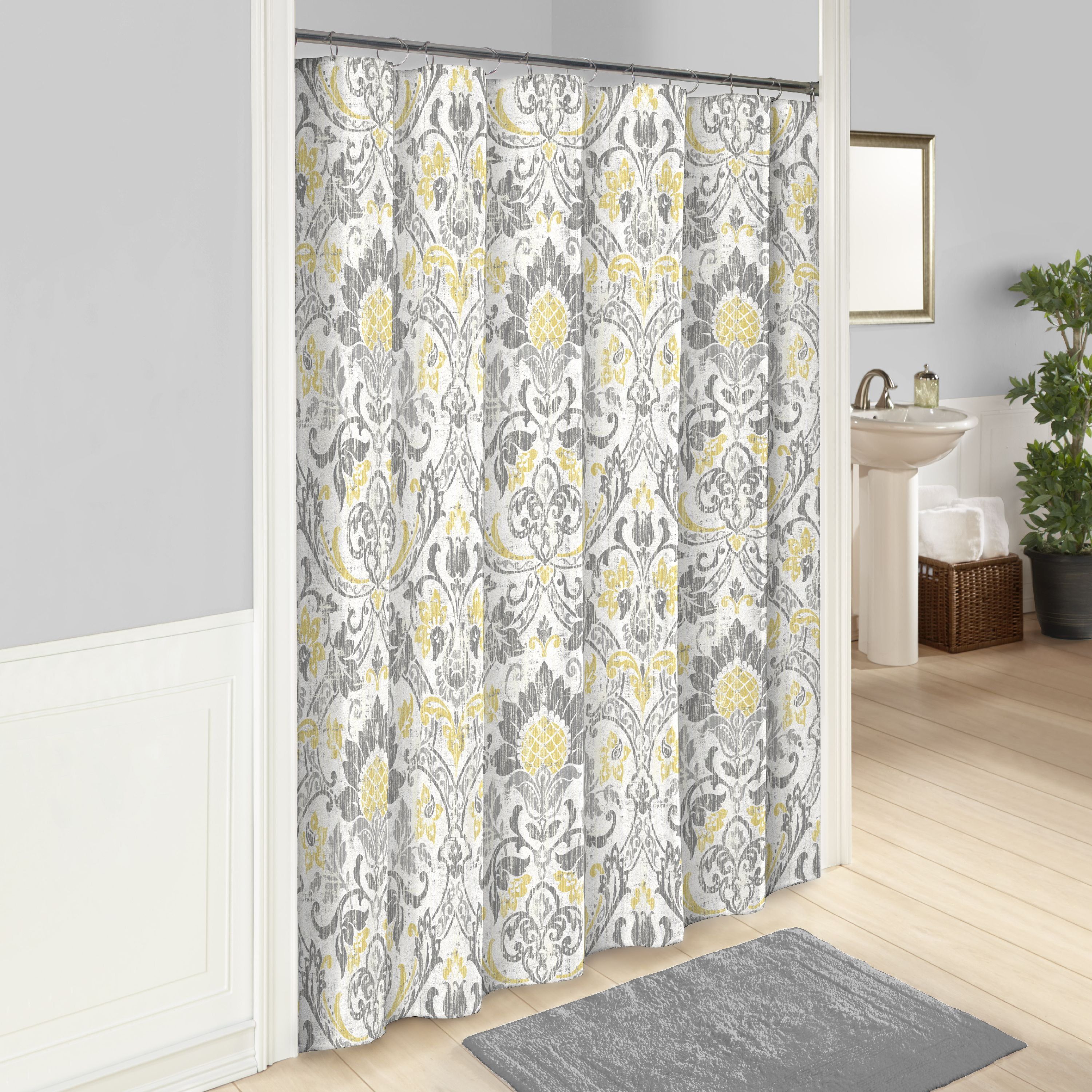 Golden Yellow and Grey Cotton Damask Tub Curtain