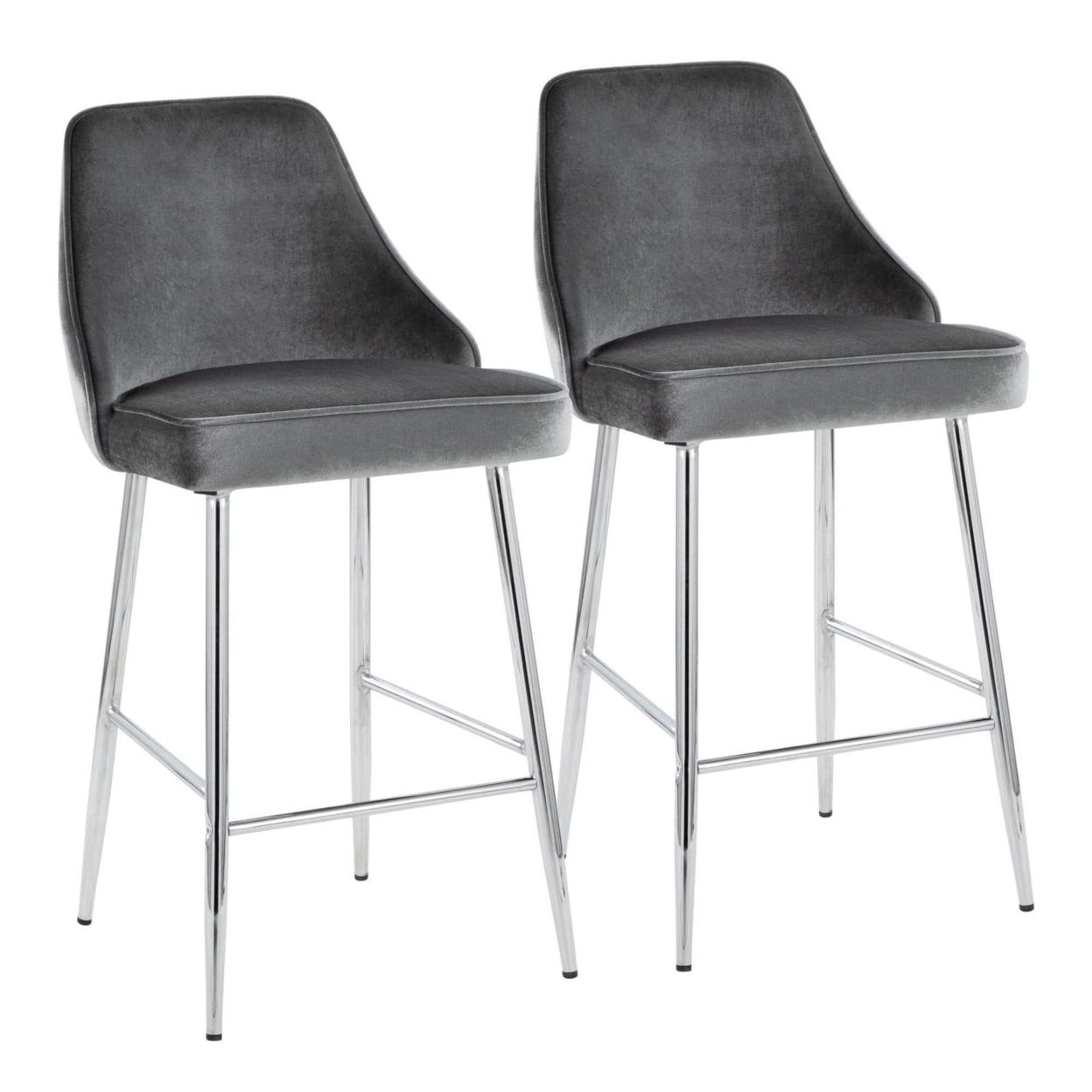 Marcel 25" Chrome and Gray Velvet Counter Stools - Set of 2