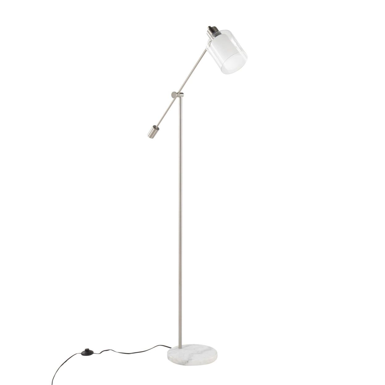 Marcel Chic Pearl Silver 73" Marble & Nickel Floor Lamp with Frosted Glass