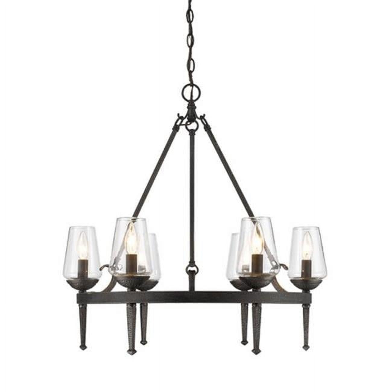 Rustic Black Iron 6-Light Chandelier with Clear Glass Shades