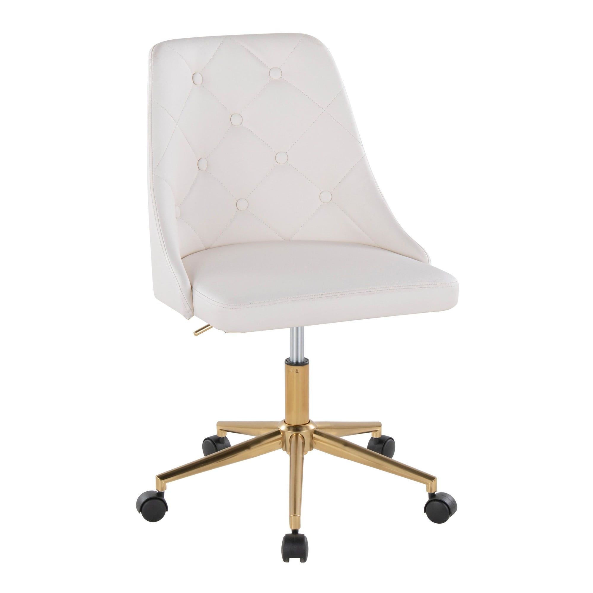 White Faux Leather Swivel Task Chair with Gold Metal Base