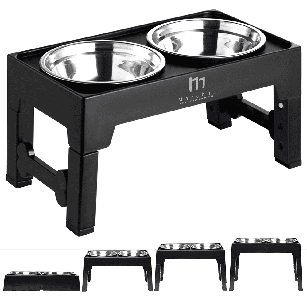 Adjustable Black Elevated Dog Bowls with Stainless Steel