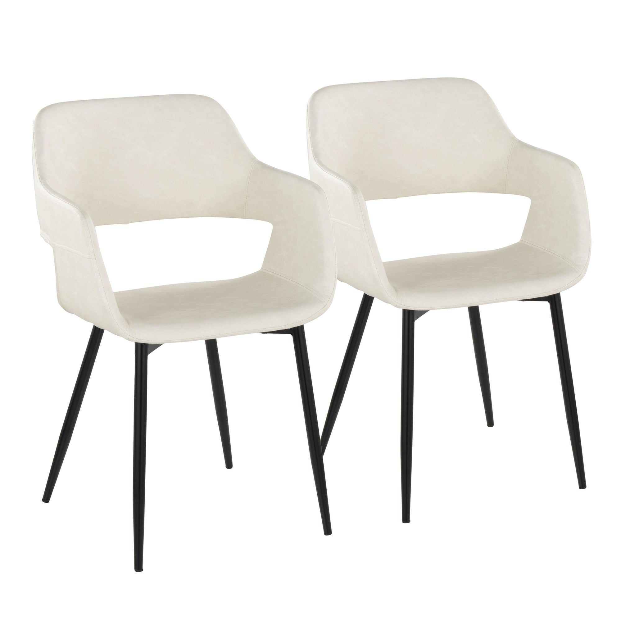 Cream Faux Leather Low Arm Chair with Black Metal Legs