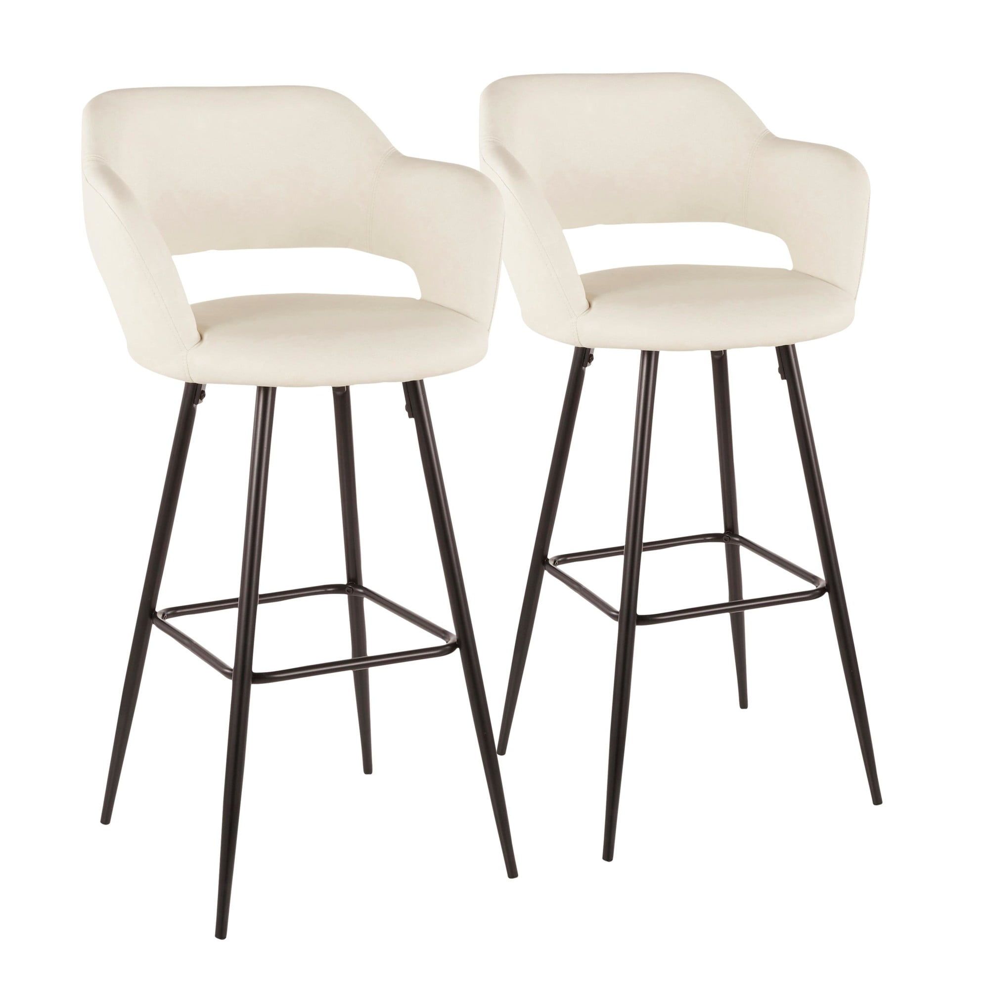 Set of 2 Black Metal and Cream Faux Leather Bar Stools