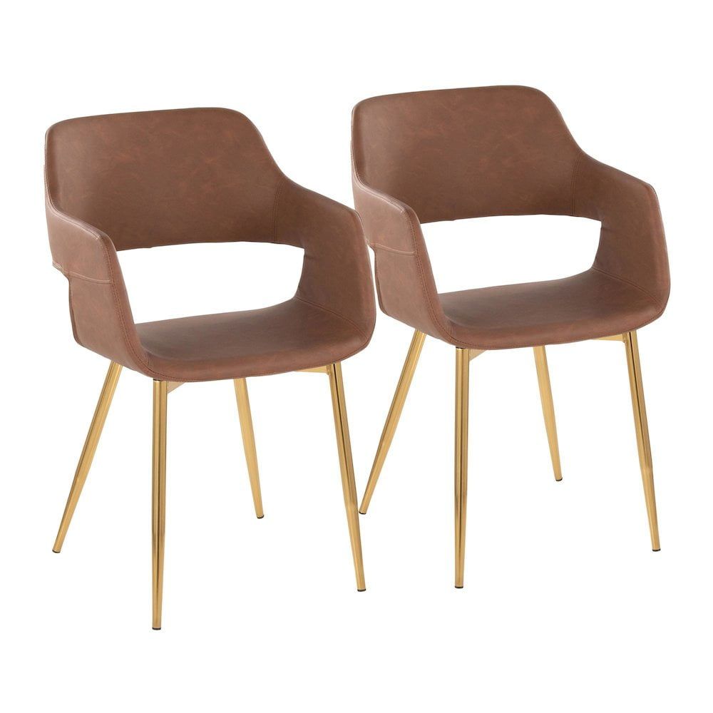 Brown Faux Leather Arm Chair with Gold Metal Legs