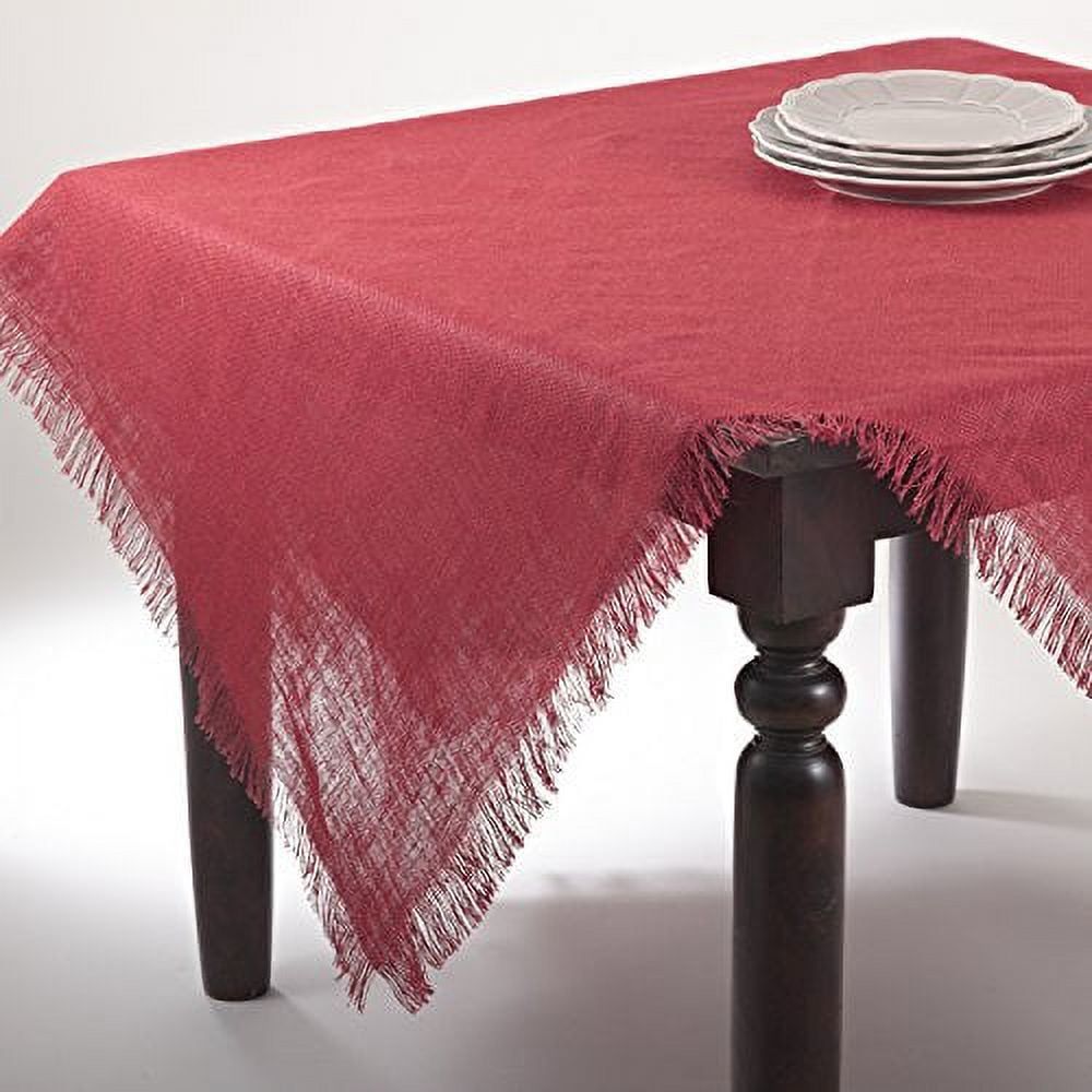 Mari Sati Red Fringed Burlap Square Tablecloth