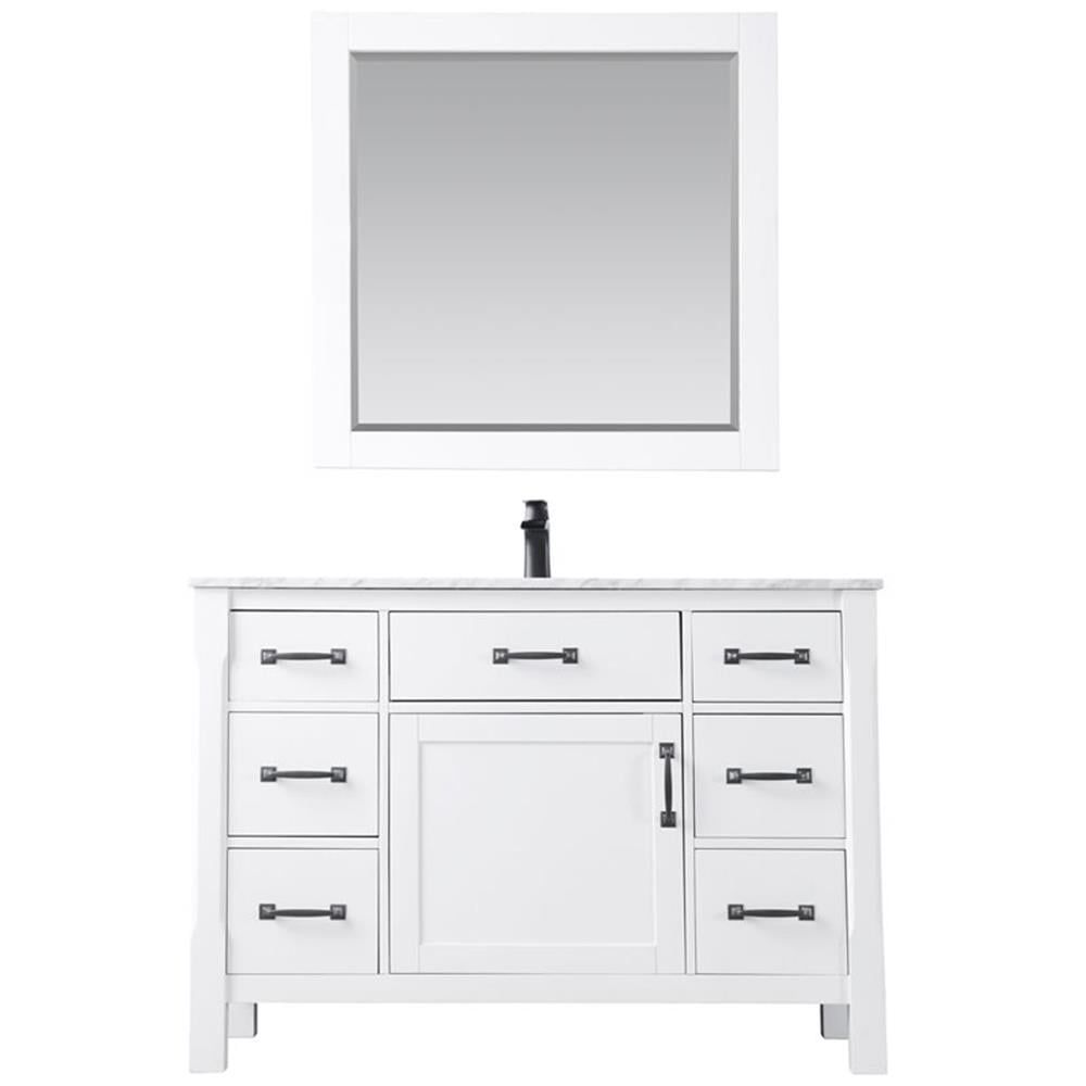 Maribella 48" White Marble Countertop Single Vanity with Mirror