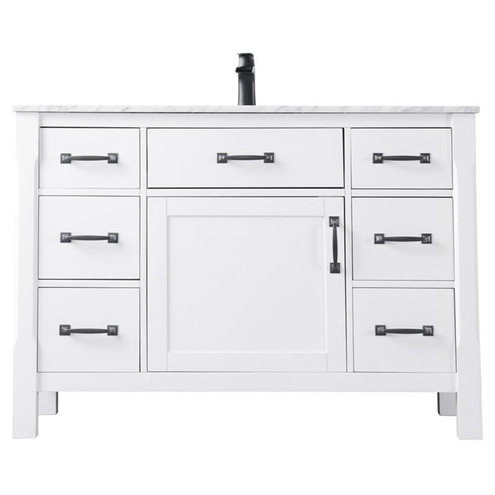 Maribella 48" White Marble Single Vanity with Black Hardware