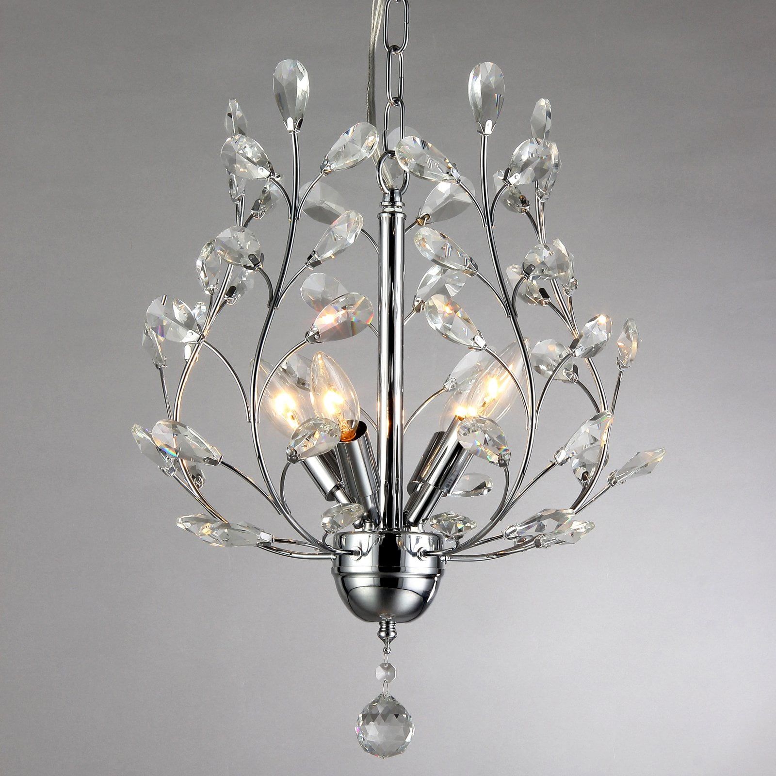 Chrome Mini Crystal Candle Chandelier with Dangle Embellishment