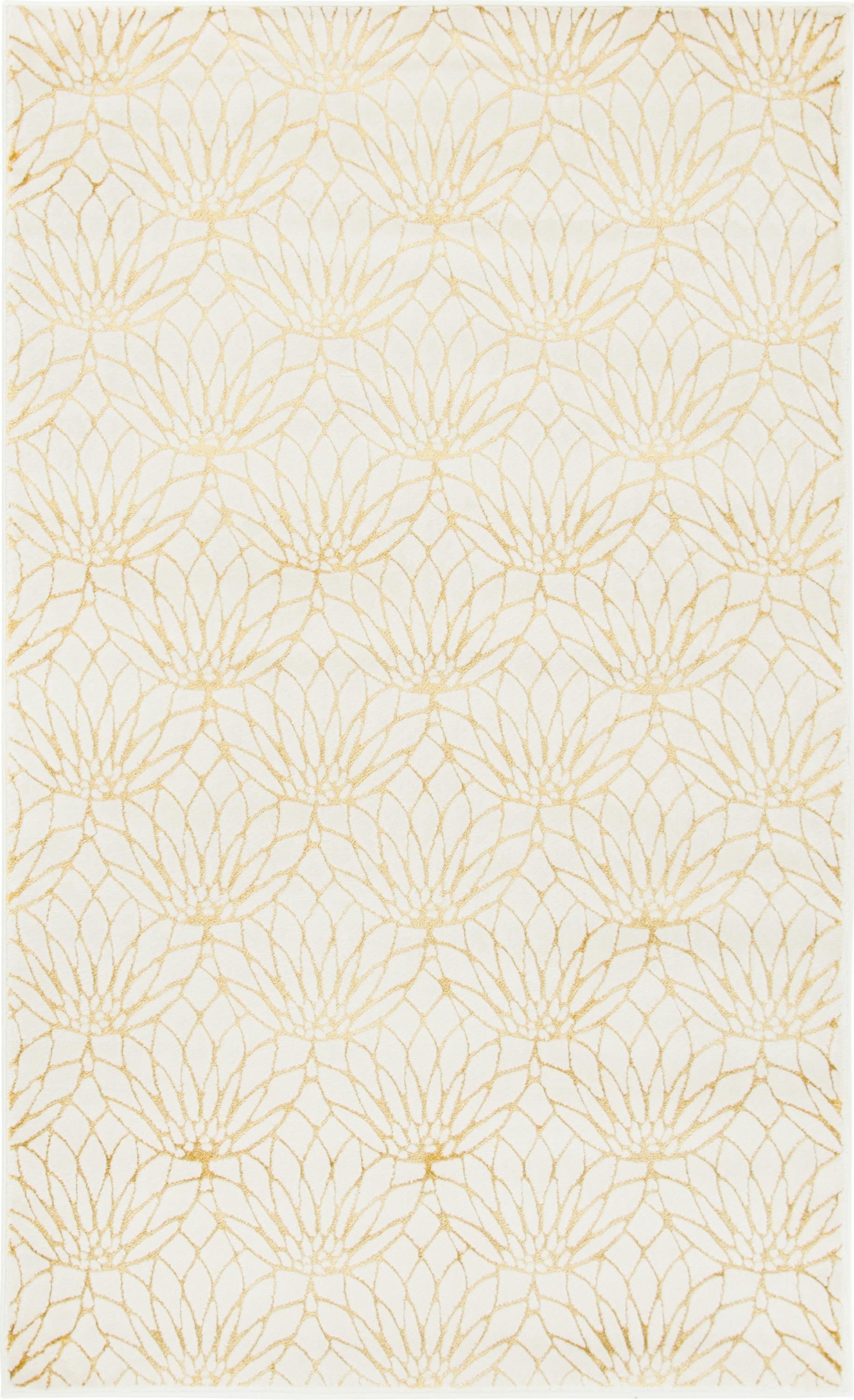 White and Gold Abstract Rectangular Area Rug