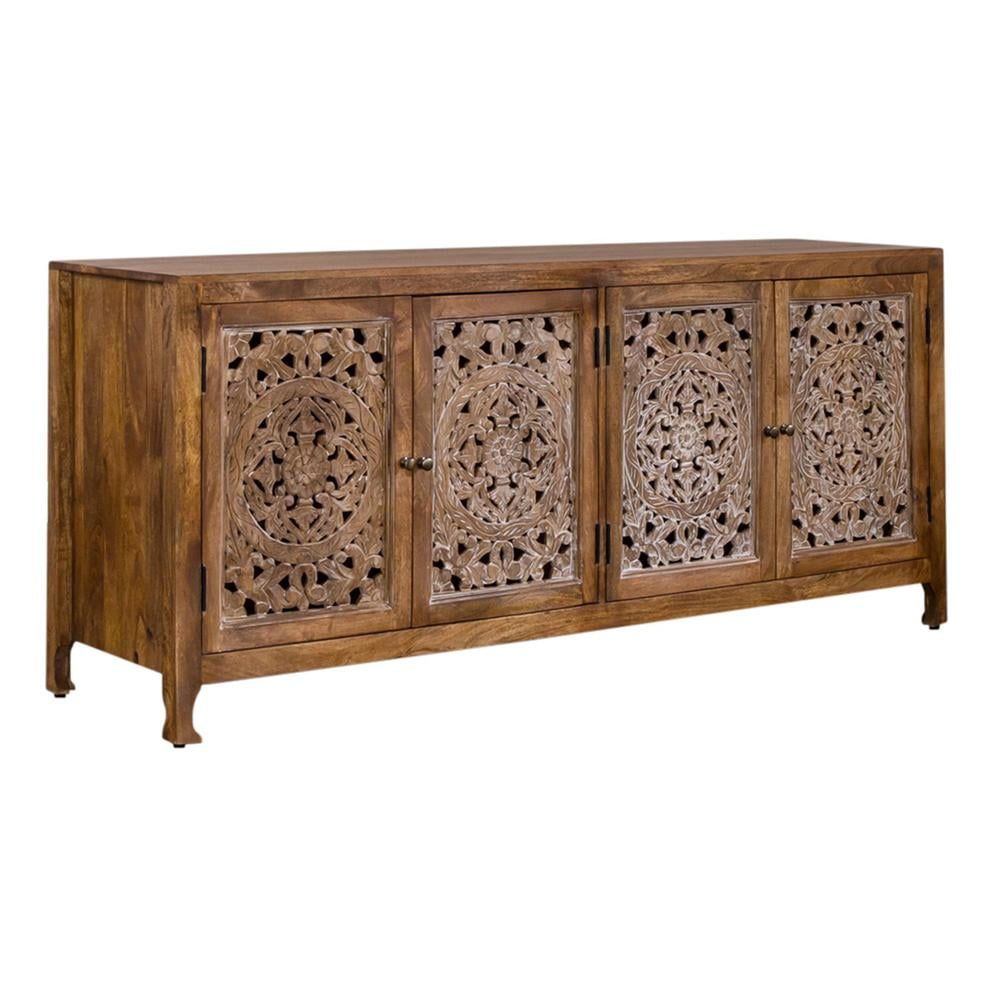 Marisol 74" Brown Mango Wood 4-Door TV Stand