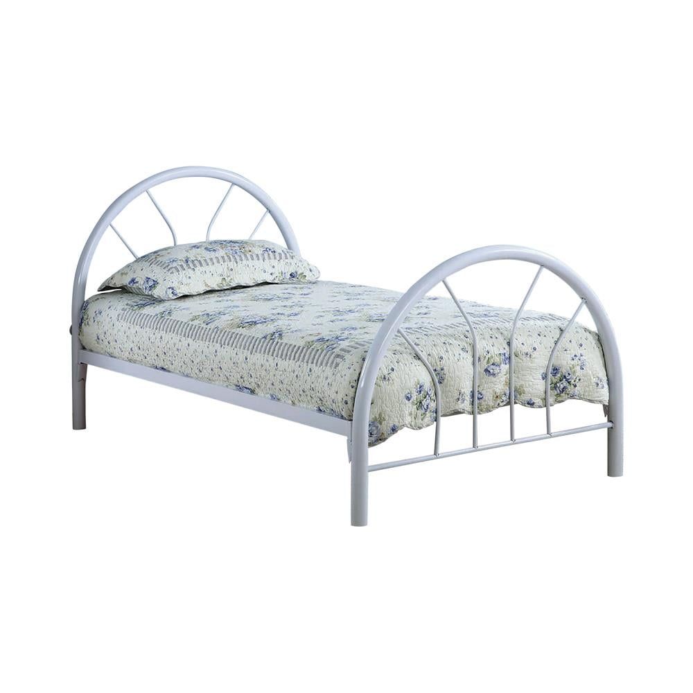 White Twin Metal Bed with Arched Headboard and Slats