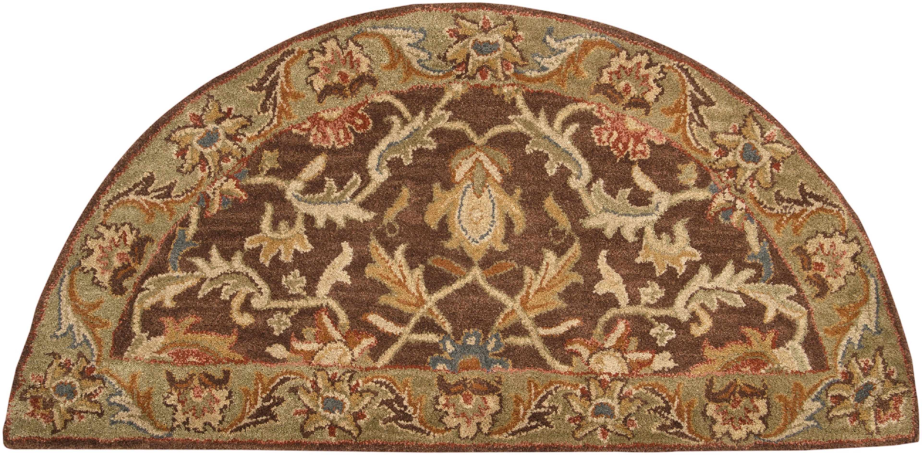 Handmade Dark Brown Wool Floral Hearth Rug 2' x 4'