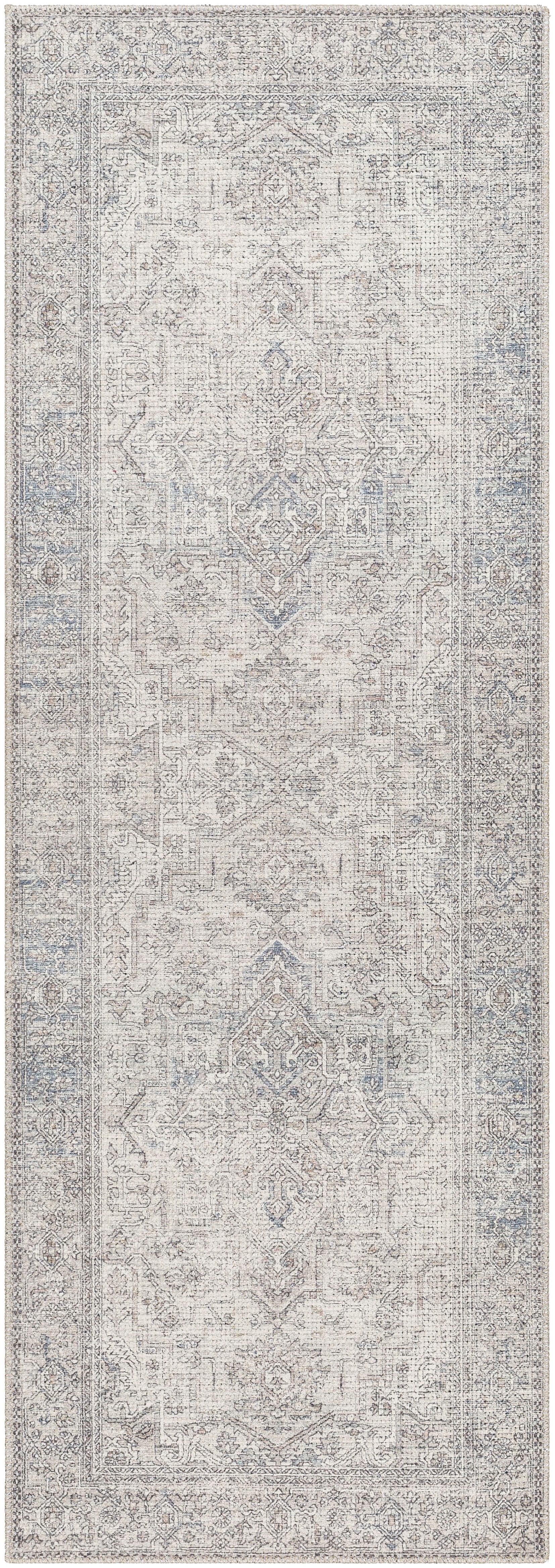 Hand-knotted Navy and Cream Synthetic Runner Rug