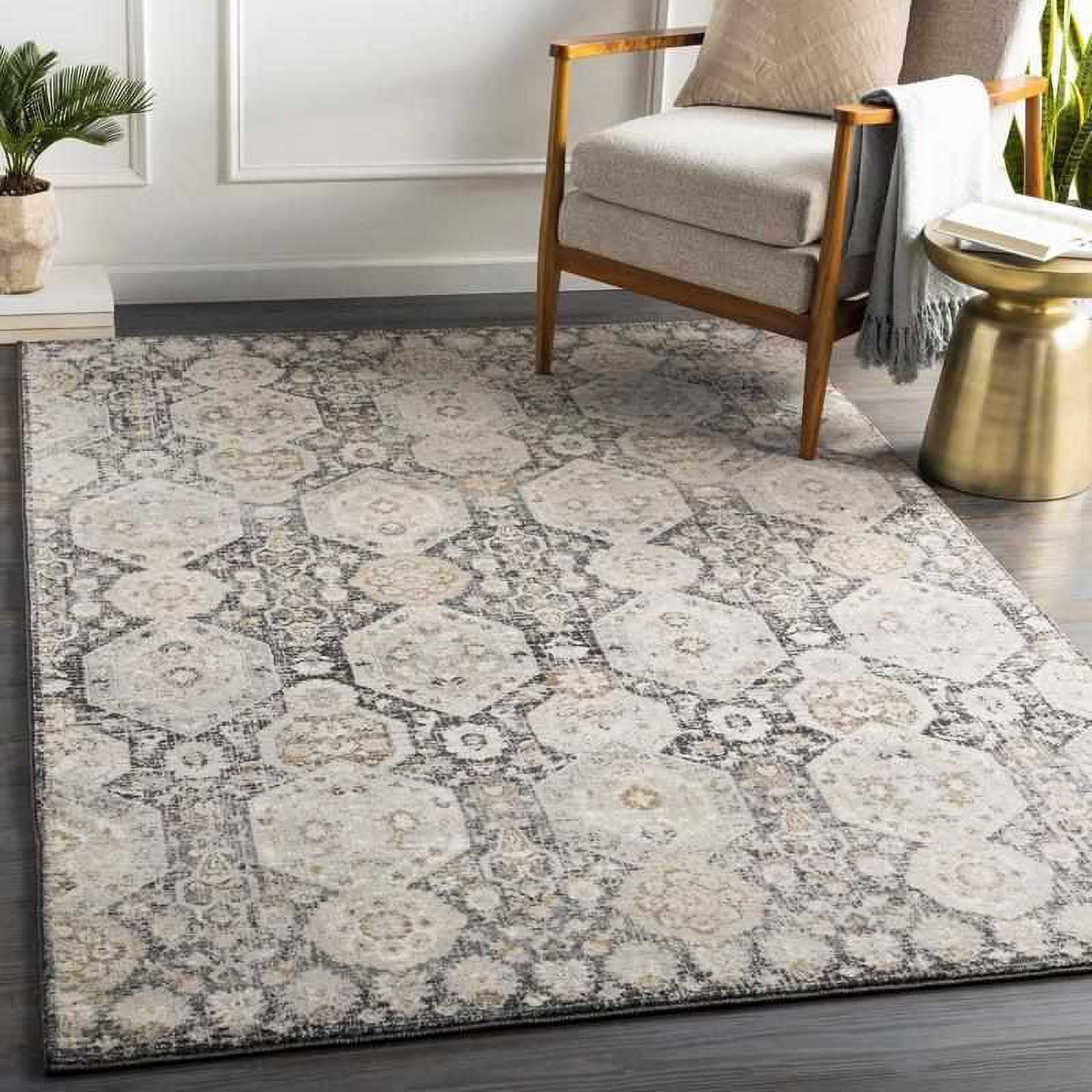 Arlene Black and Gray Synthetic Oriental Area Rug