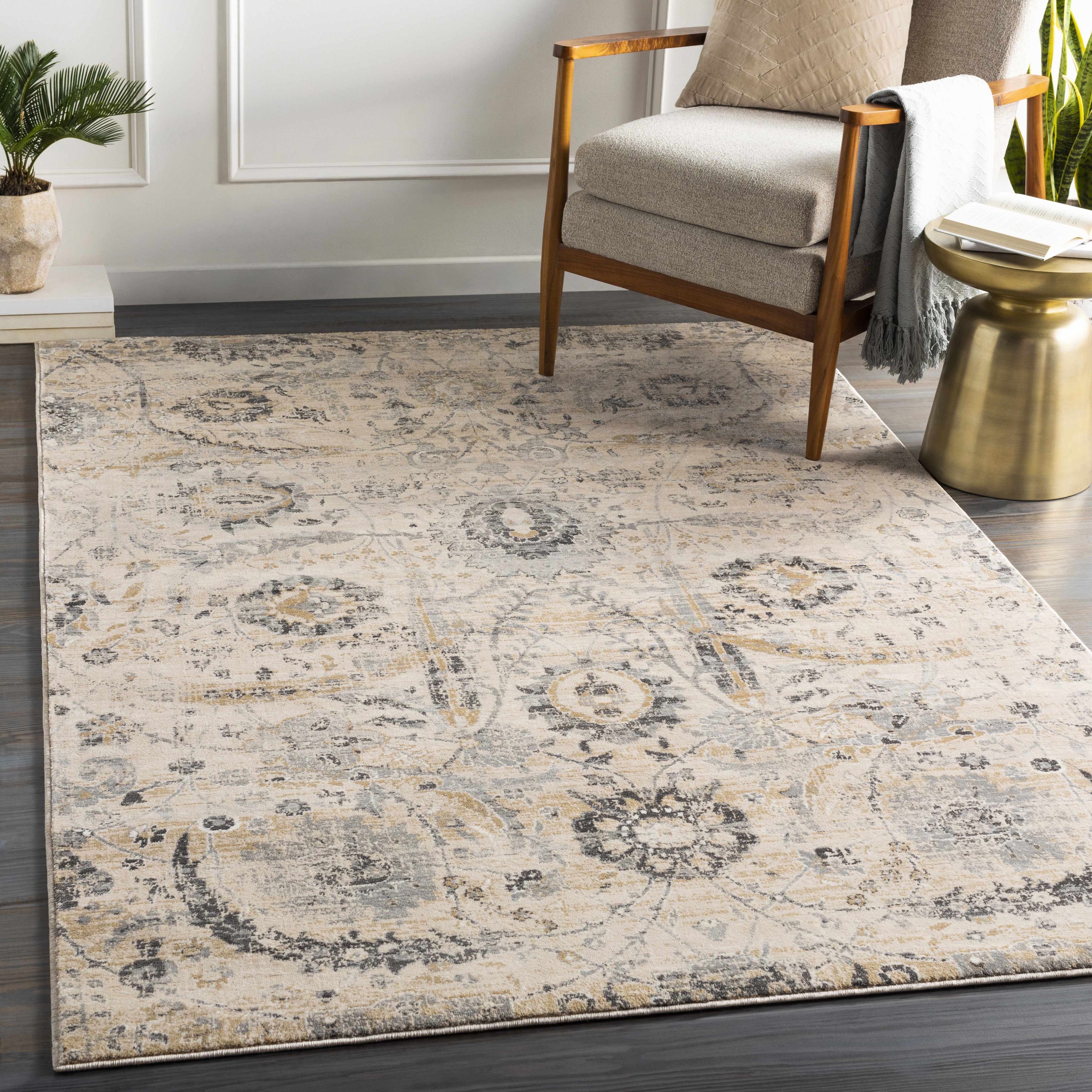 Avellino Beige and Gray Synthetic Fur 5'3" x 7'3" Area Rug