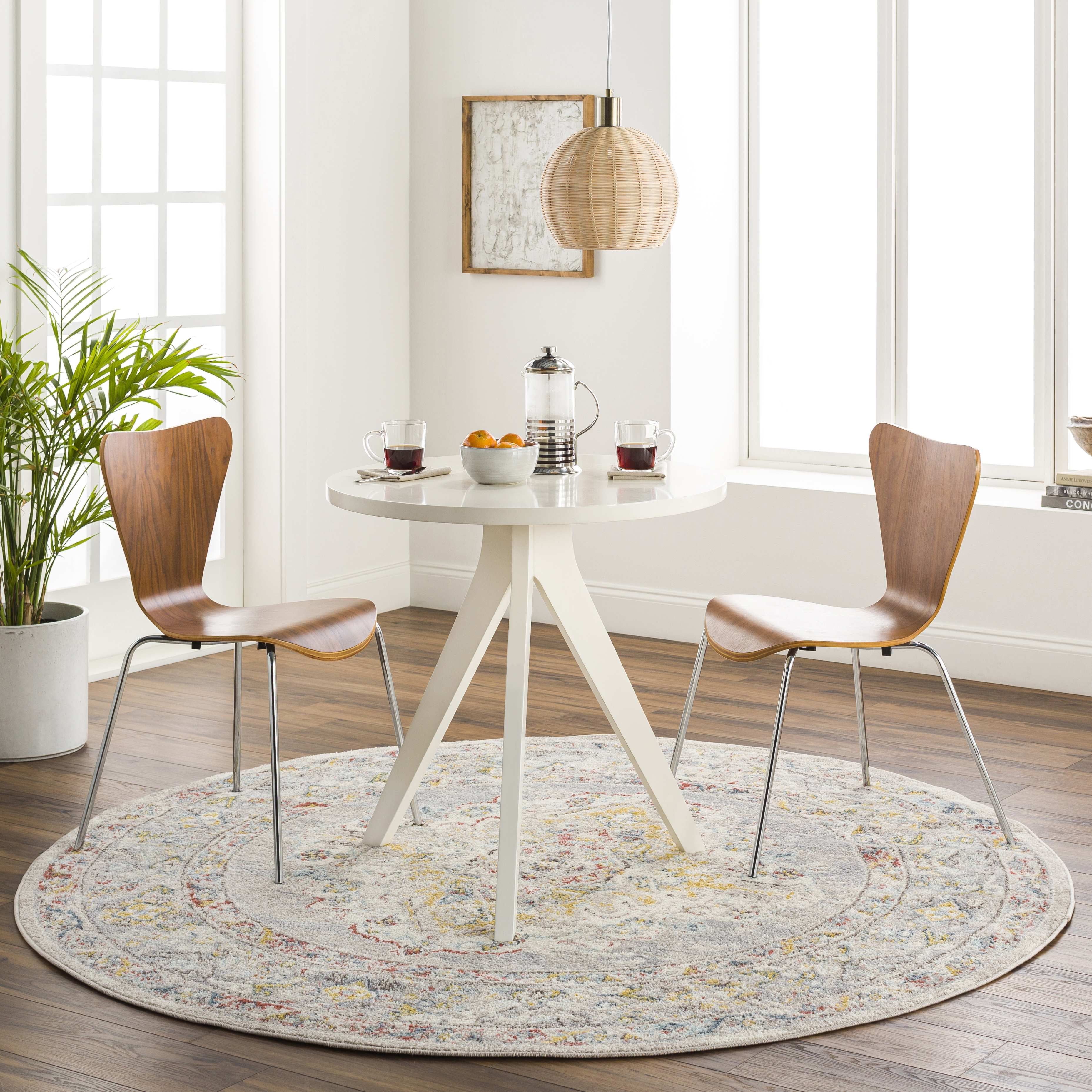 Taupe and Multicolor Wool Round Area Rug, 6'7"